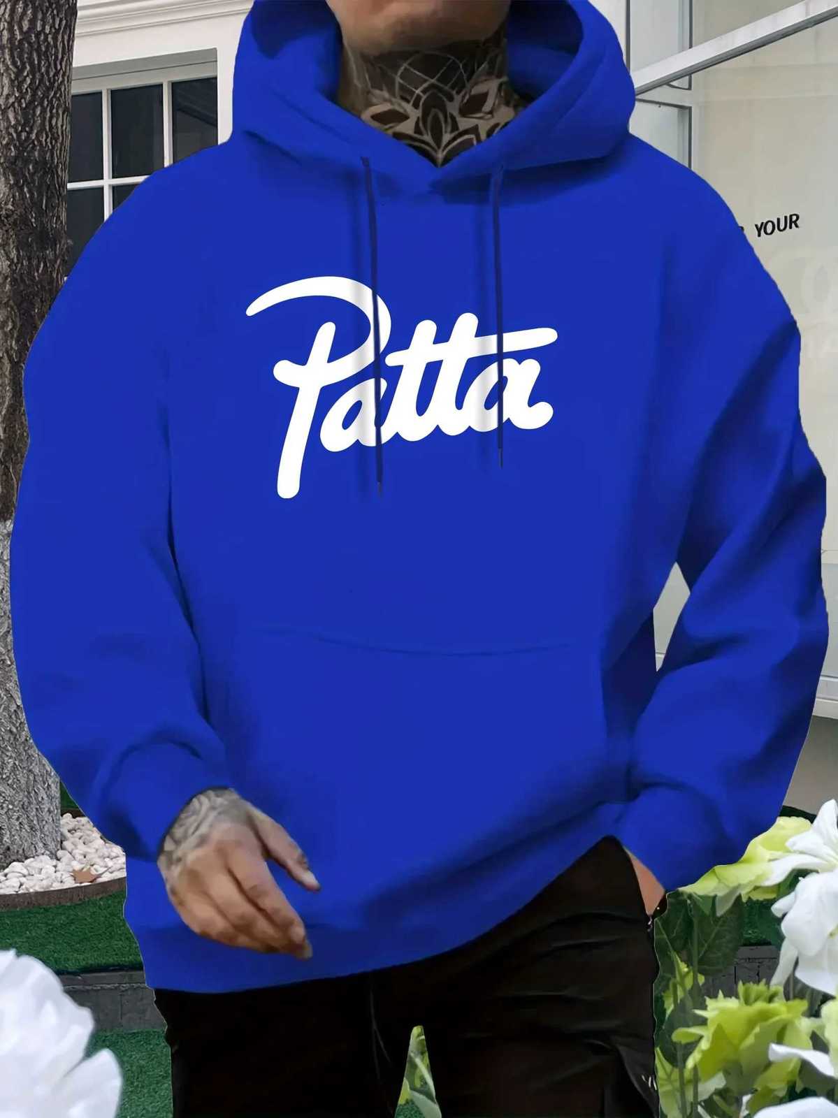 Mens Casual Hooded Sweatshirt with Front Patta Print - Regular Fit All-Season Comfort for Men 18-40 Years Sweatshirt X250802