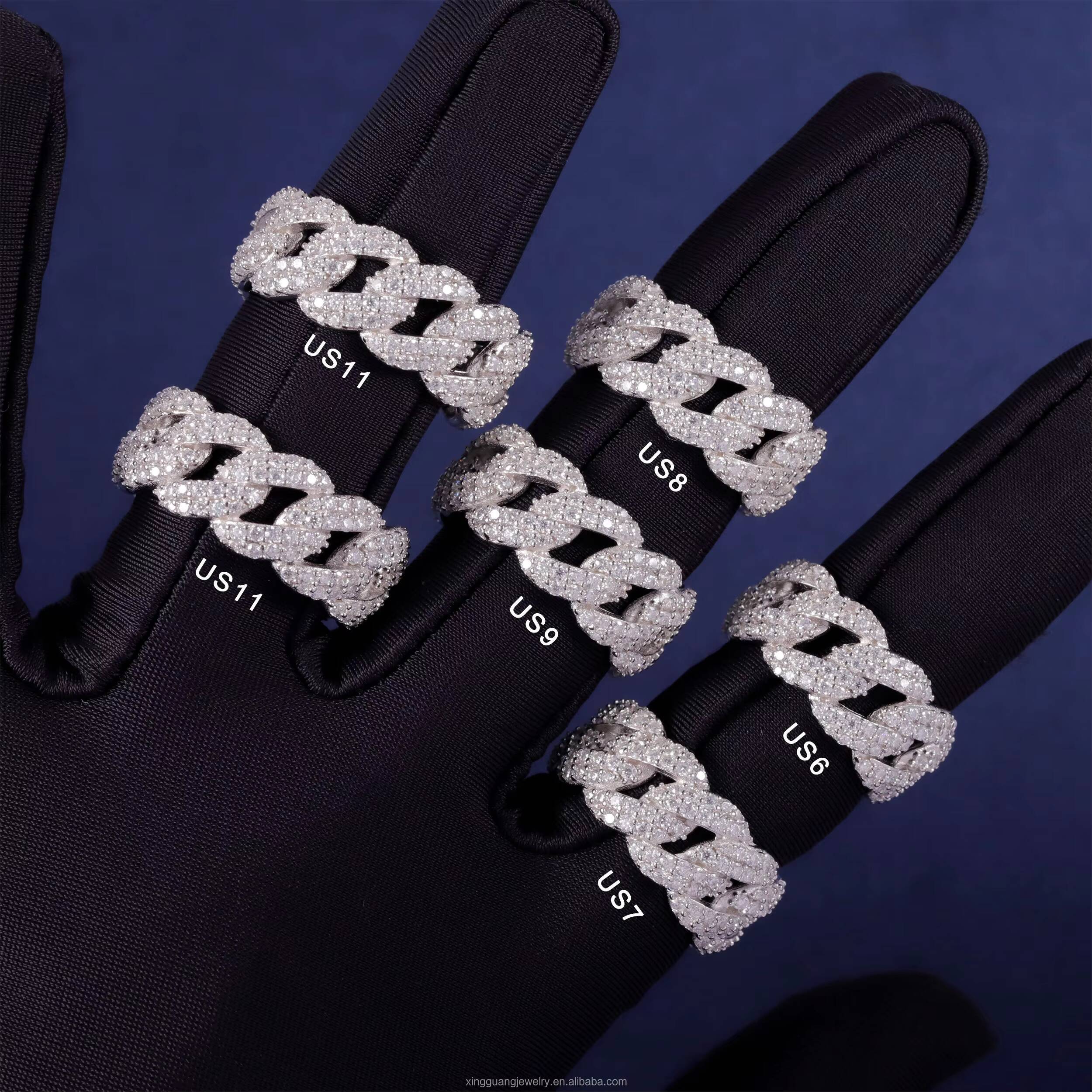 XG RTS High Quality VVS Moissanite Rings Pass Diamond Tester Fine Jewelry Rings Hiphop 925 Silver Diamond Rings for Woman Man