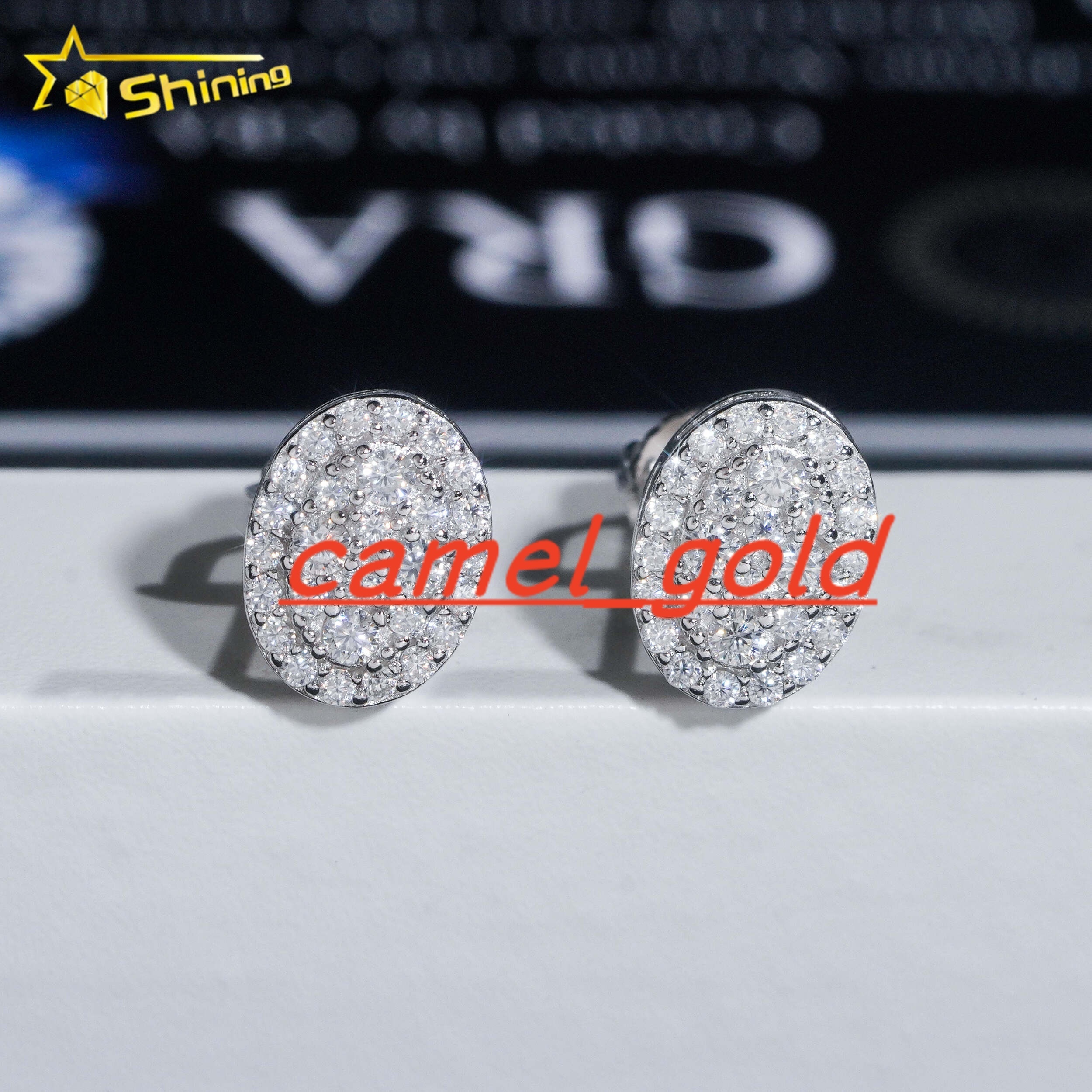 Fine Jewelry Iced Out Oval Shape Hip Hop Pass Diamond Tester 925 Sterling Silver Moissanite Stud Earrings