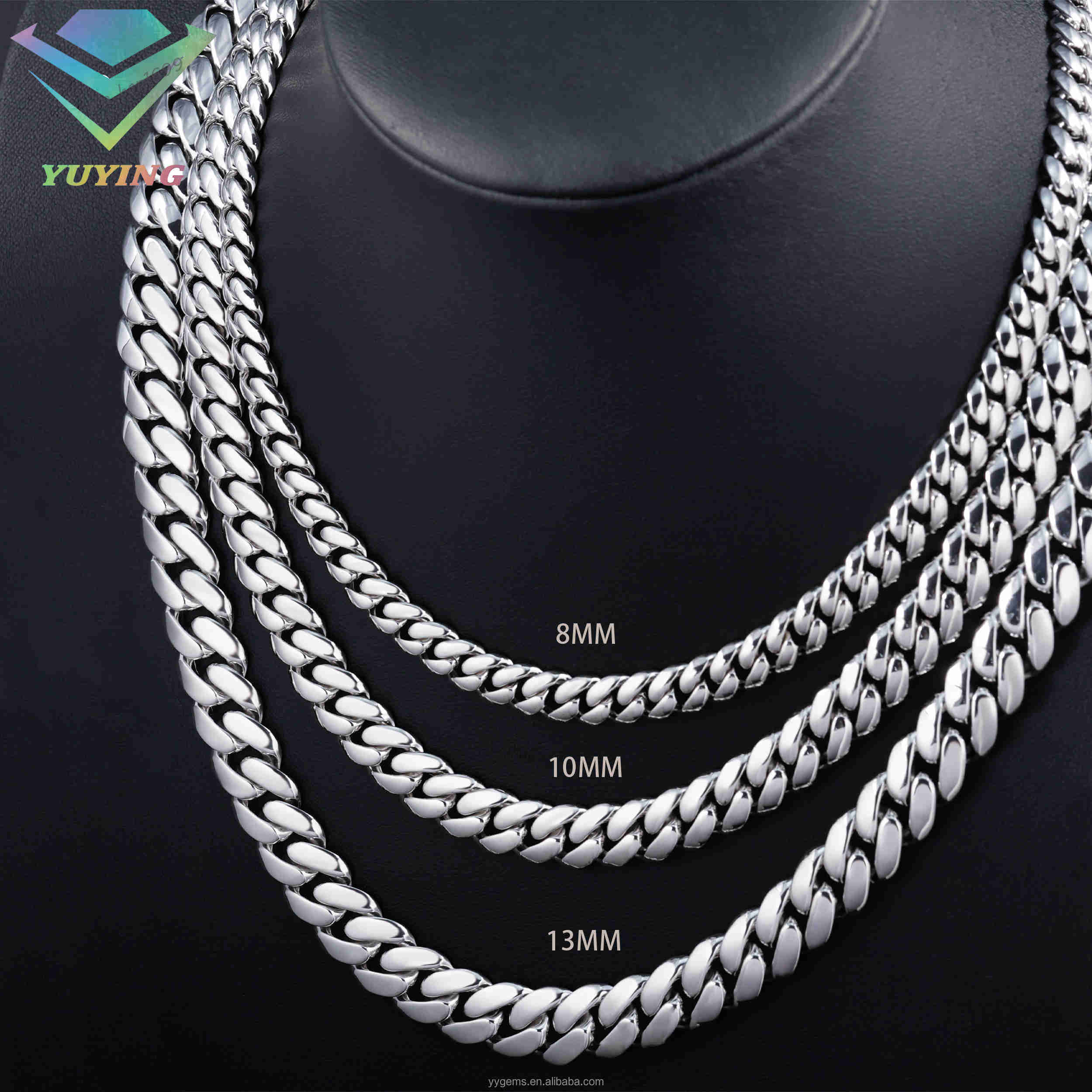 Hip Hop Men Jewelry 13mm 10mm 8mm 925 Solid Silver Gold Plated Rope Chain Necklace Cuban Link Chain