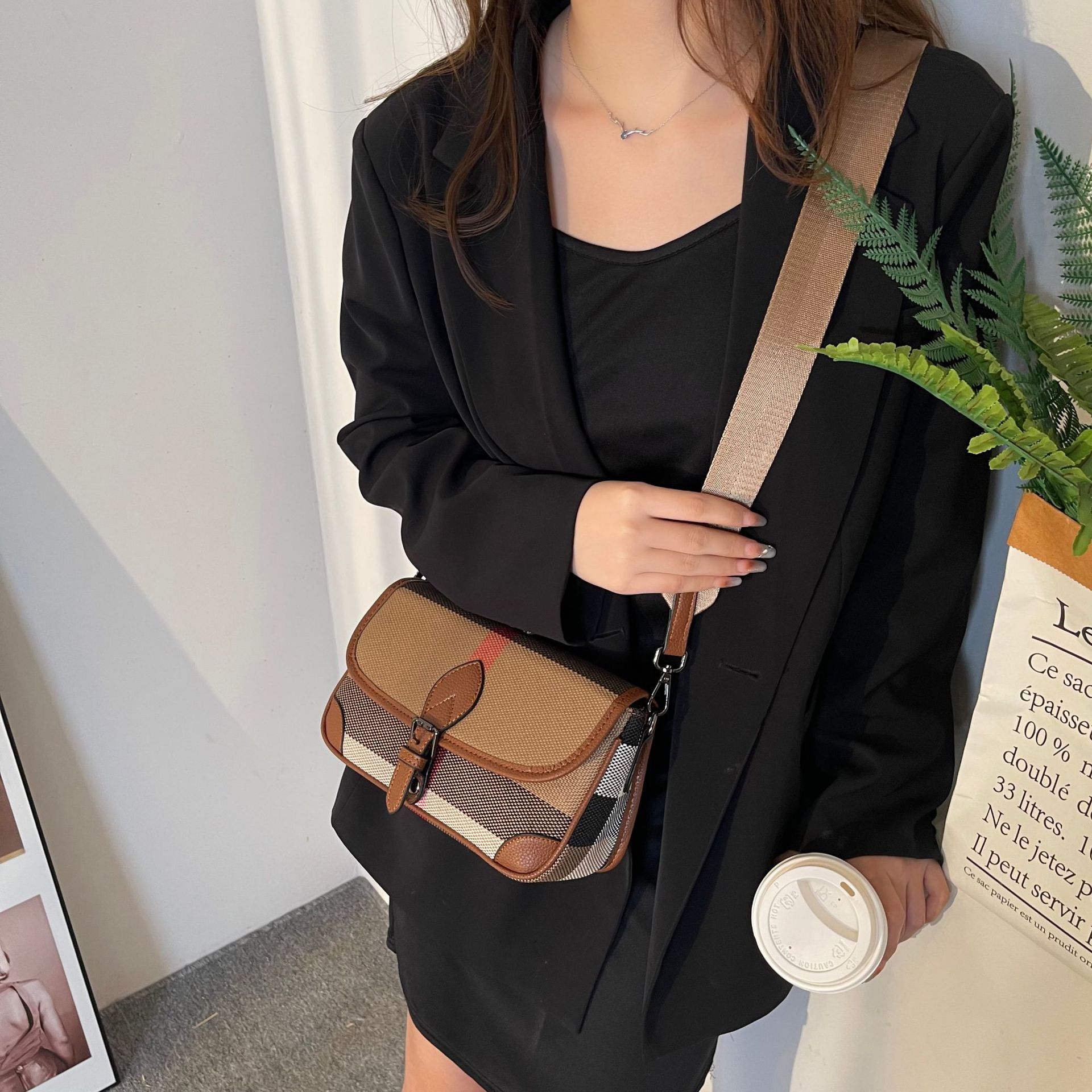 2025 new High - end Checkered Women's Bag a fashionable and versatile underarm bag with a wide shoulder strap It can be carried as a single - sho