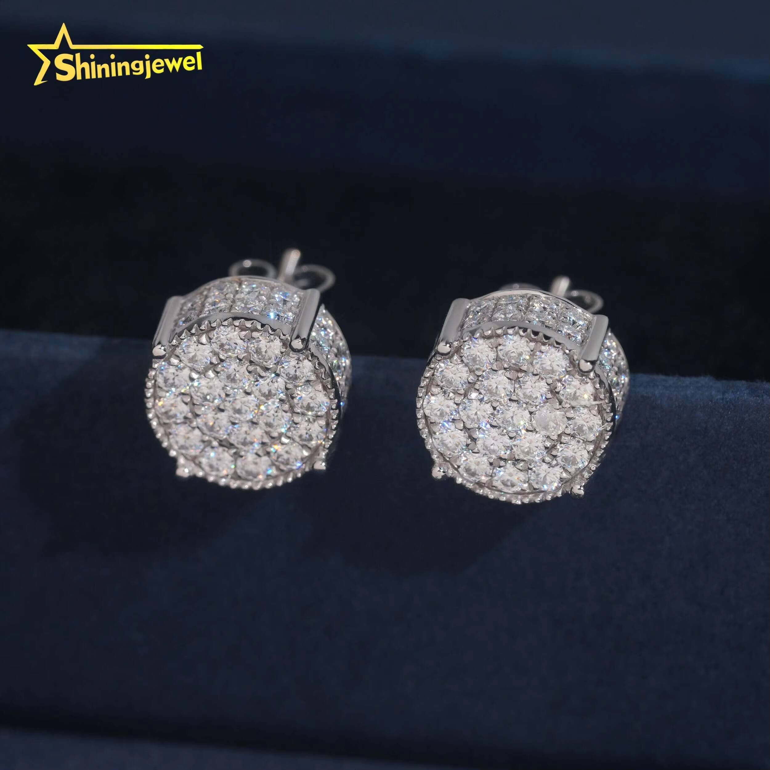 10k Solid Gold Earrings Studs VVS Moissanite Earrings Circle Cluster Rapper Jewelry GRA Certification Iced Out