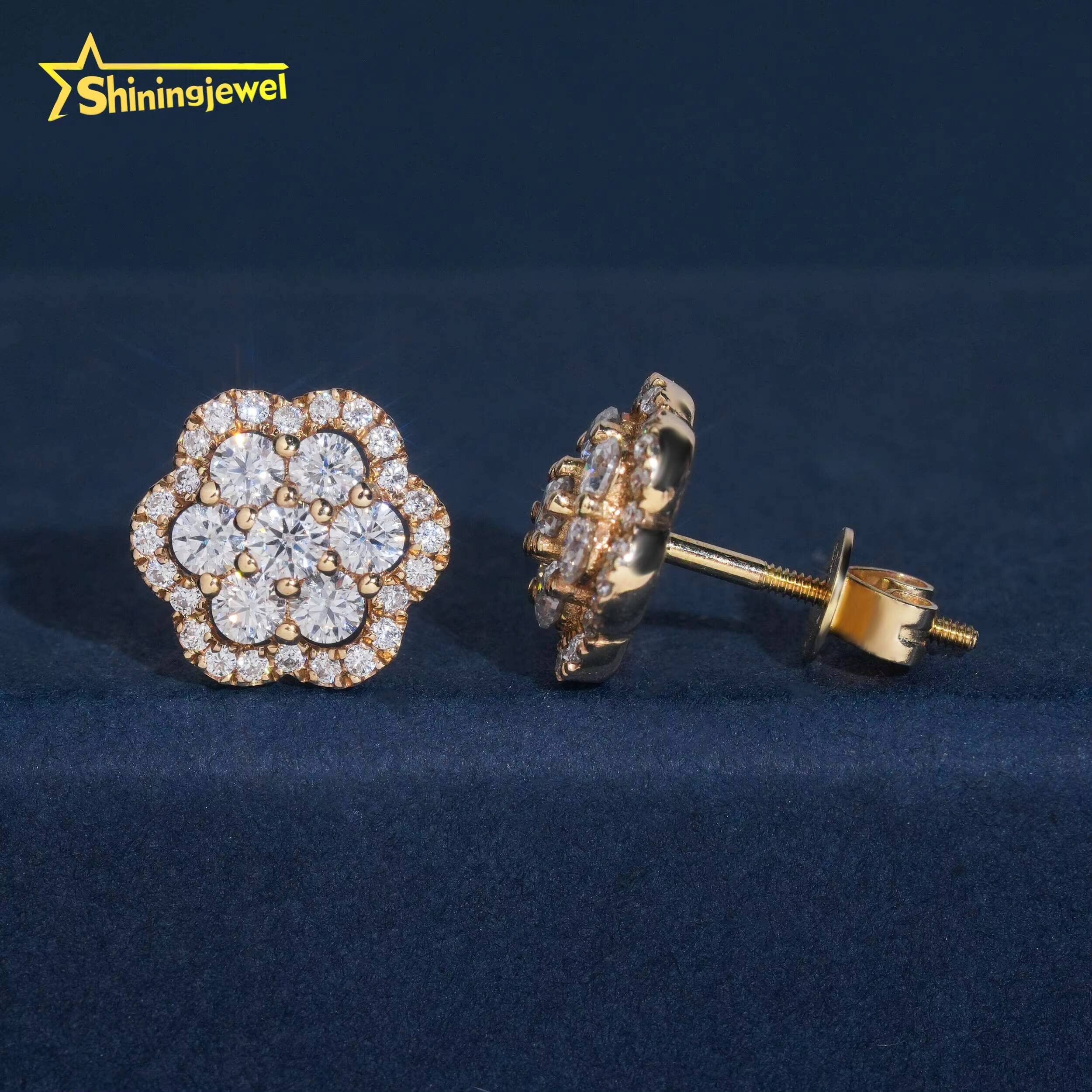 Unisex Flower Lab Diamond Earrings Jewelry Hip Hop Earrings Solid 925 Silver Iced Out Lab Diamond Stud Earrings IGI Certificate