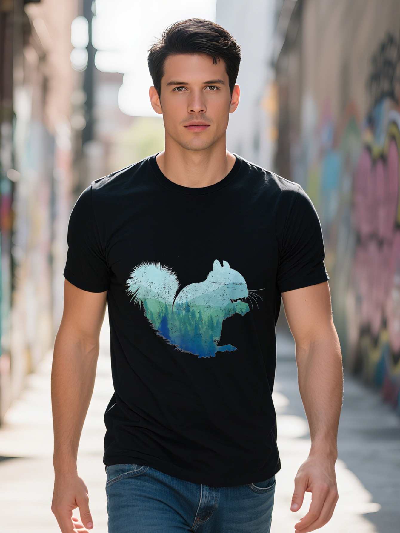 Adorable Forest Squirrel Graphic T-Shirt - 100% Cotton Unisex Casual Tee for Nature Lovers Nature Themed Daily Wear