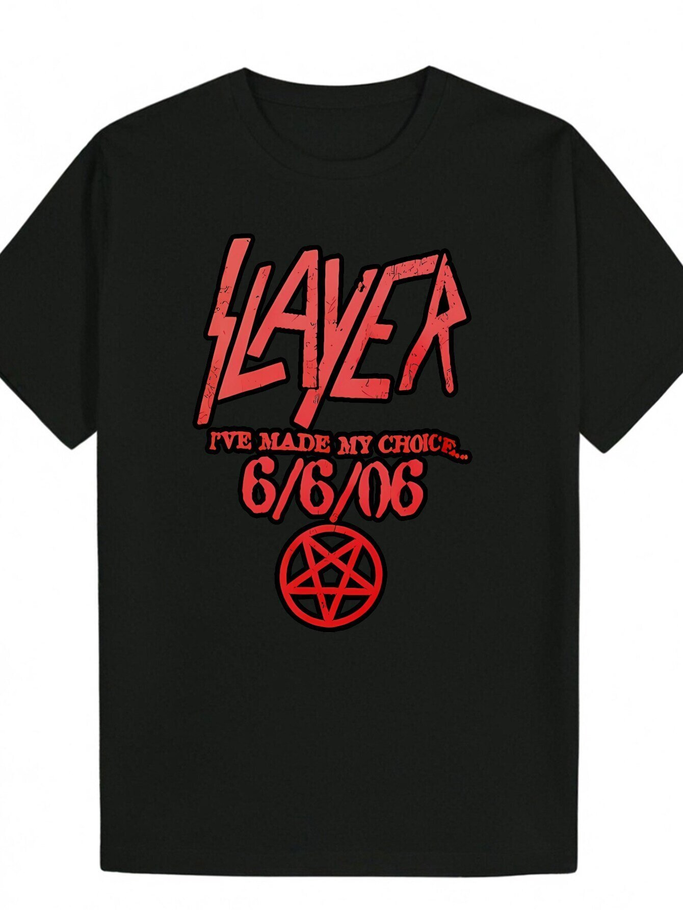 Casual Round Neck Polyester T-Shirt, Bold 'SLAYER' Graphic Design - Black, Polyester, Music Enthusiast Summer Essential, Everyday Fashion Me