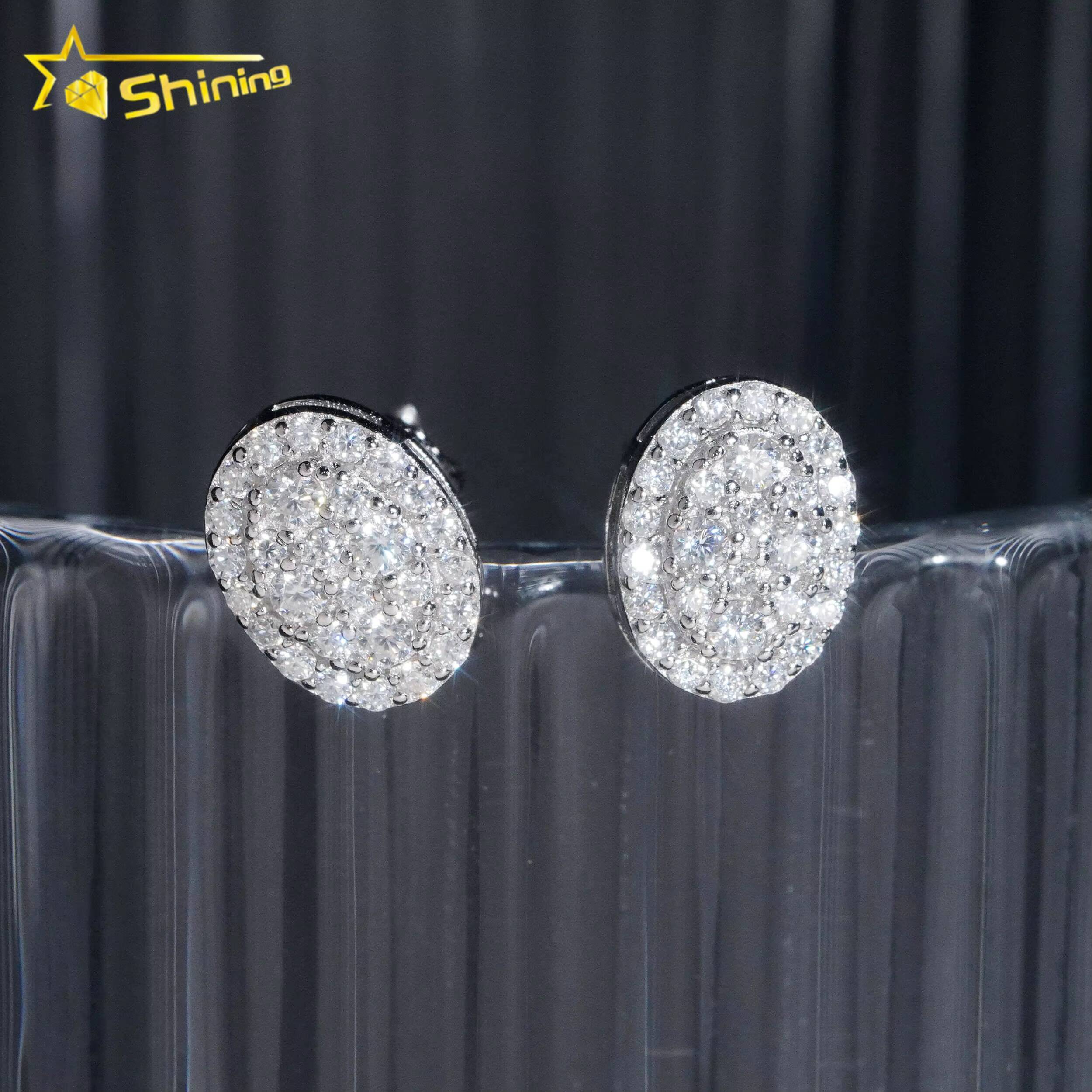 Fine Jewelry Iced Out Oval Shape Hip Hop Pass Diamond Tester 925 Sterling Silver Moissanite Stud Earrings