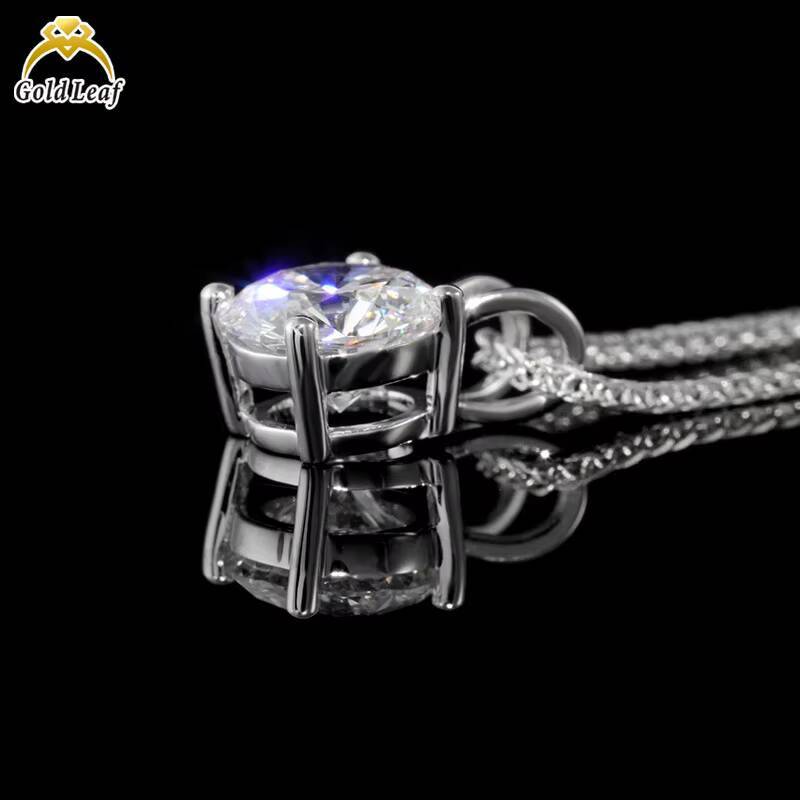 Goldleaf Lab Grown Diamond 1/2/3ct Round Shape 10k 14k 18k White Gold Solitaire White Def Lab Diamond Pendant Necklace for Women