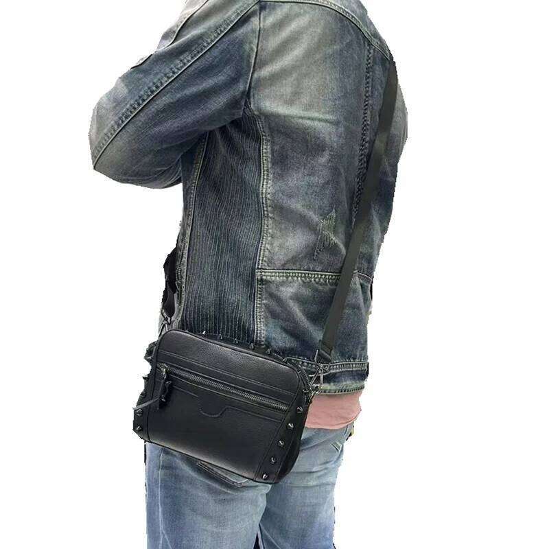 Casual Men's And Women's Bags Riveted Single Shoulder Crossbody Multi-Functional Messenger Fashion Mobile Phone Bag