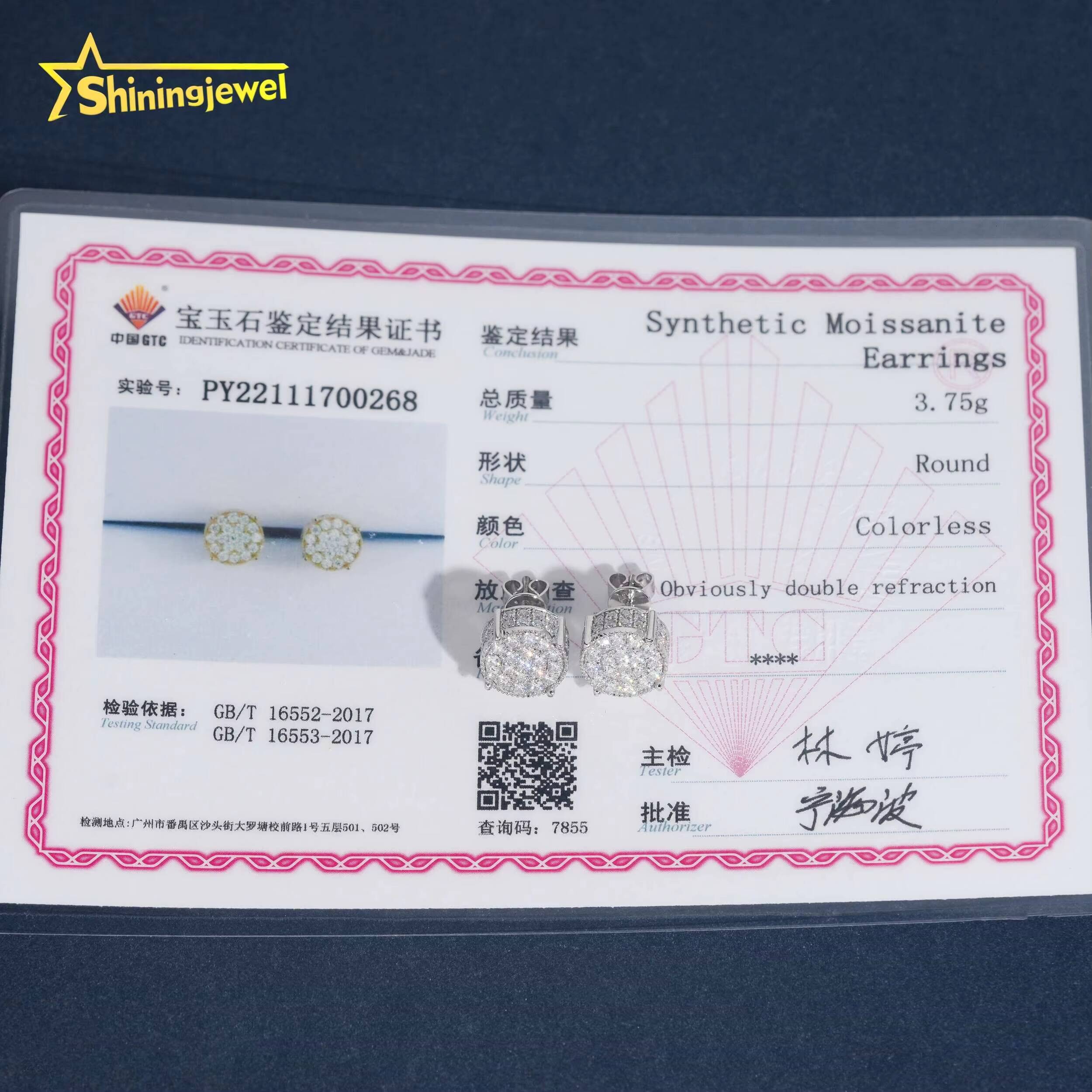 10k Solid Gold Earrings Studs VVS Moissanite Earrings Circle Cluster Rapper Jewelry GRA Certification Iced Out