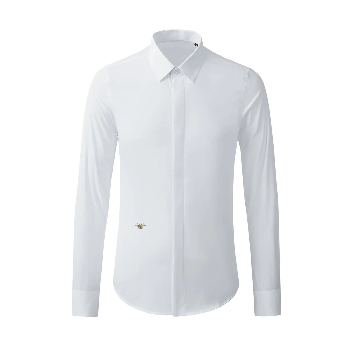 High End Gold Bee Embroidered Business Shirts Mens Solid Color Long Sleeved Banquet Party Shirt Versatile Casual White Tops 250801
