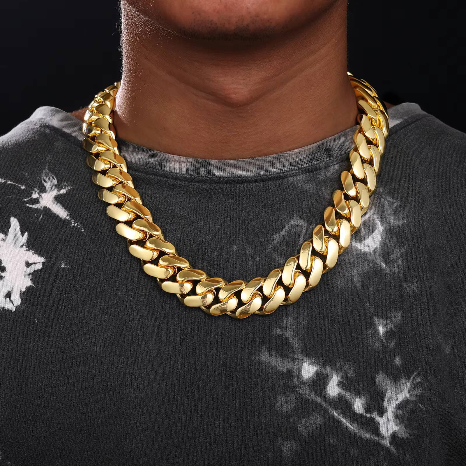 Multisize Cubana 10mm-25mm Hip Hop Jewelry Custom Filled Brass 14K 18K Gold Plated Clasp Miami Cuban Link Chain