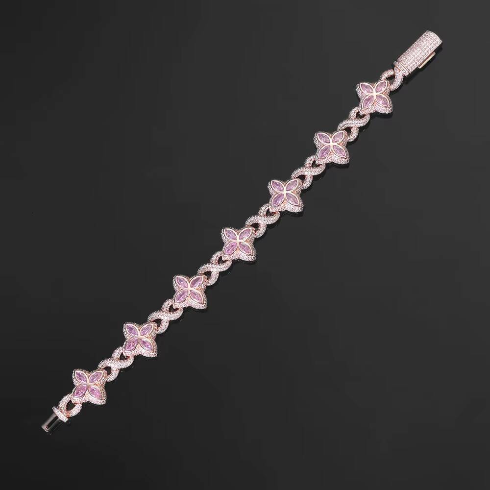 Hip Hop VVS Moissanite Cuban Bracelet 925 Sterling Silver Multi Color Flower Design Iced Out Chain Bracelet Jewelry for Women