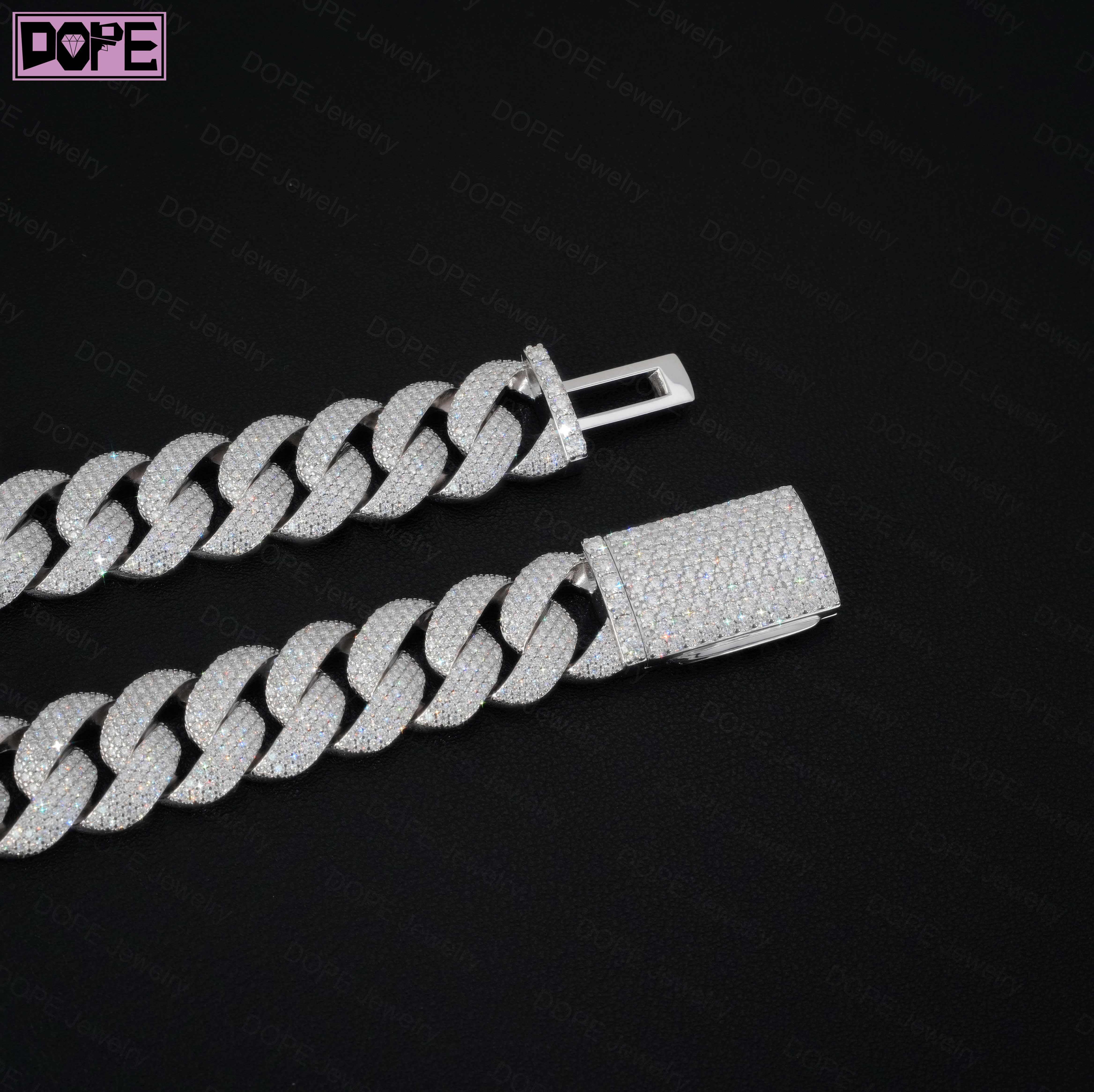 Free Shipping 20mm Moissanite Jewelry Cuban Necklace 925 Silver Hip Hop Iced Out VVS Moissanite Cuban Chain