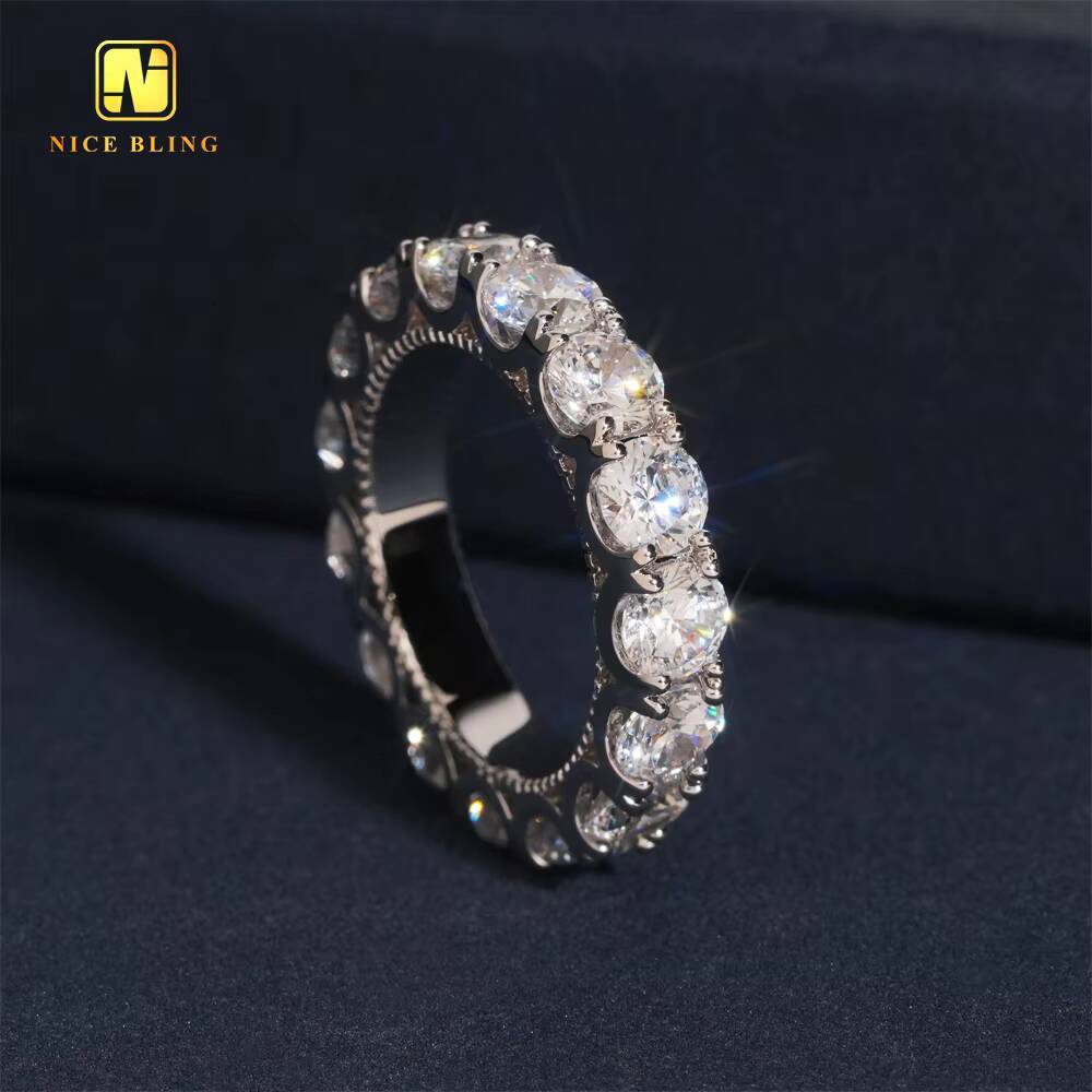 5MM Diamond One Row Daily Wear Ring Hip Hop CZ Rapper Brass 5A Cubic Zirconia Fine Jewelry Diamond Iced Out Ring for Men