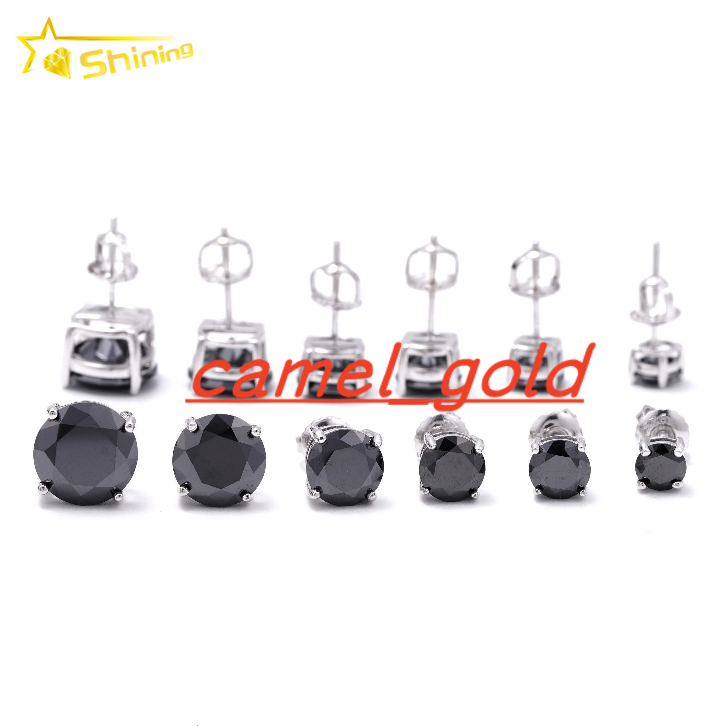 Classic 4 Prong Screw Back Ear Stud 925 Sterling Silver 1ct 2ct 3ct Hip Hop Black Moissanite Earrings