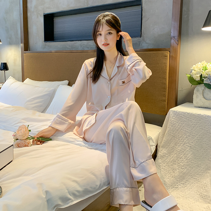 Pajamas for women in spring and autumn,solid color,minimalist style,long sleeved pants,home clothing set, can be worn externally