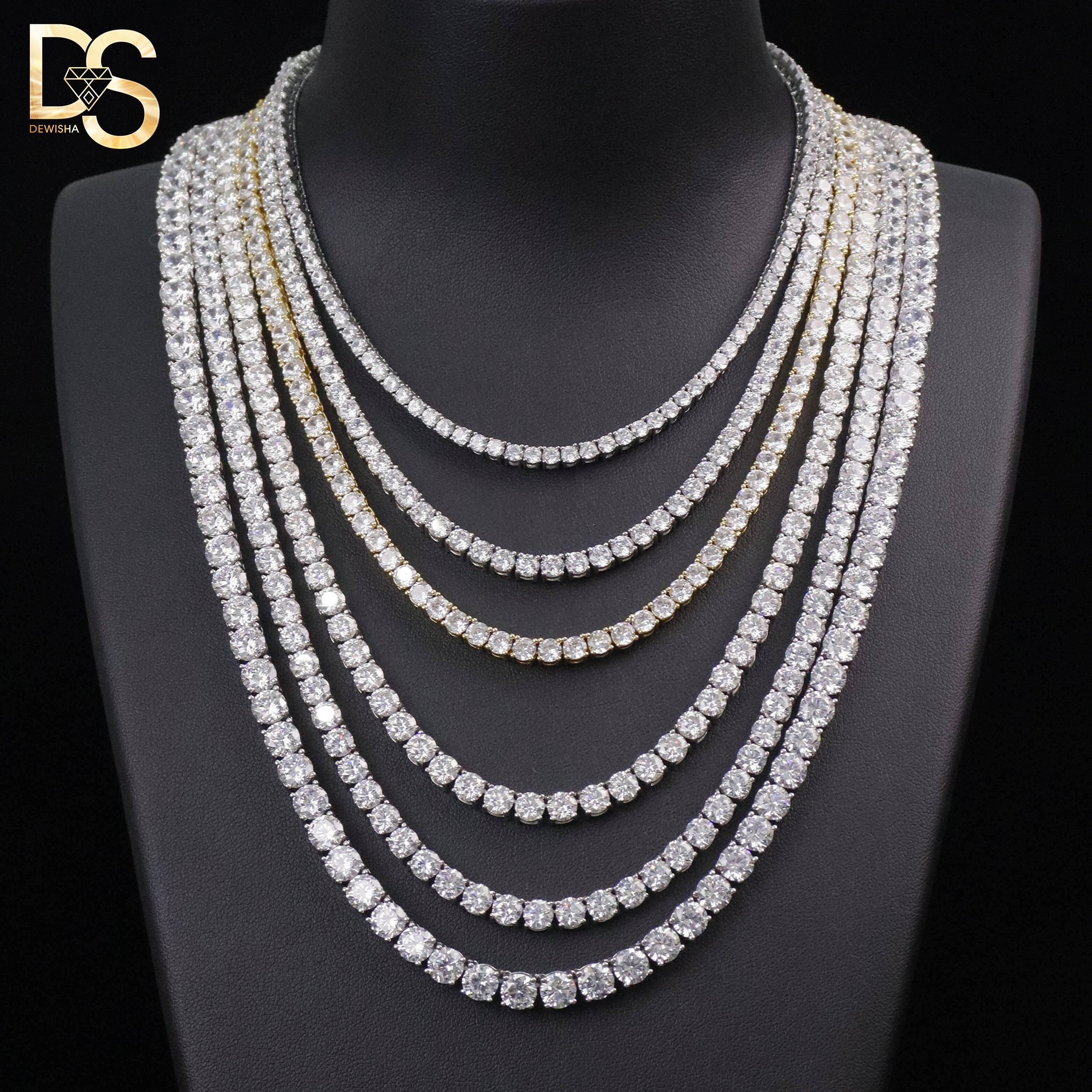 Hip Hop 6.5mm Width Zircon Silver Plated Tennis Chain Custom Moissanite Diamond Tennis Chain Necklace for Men