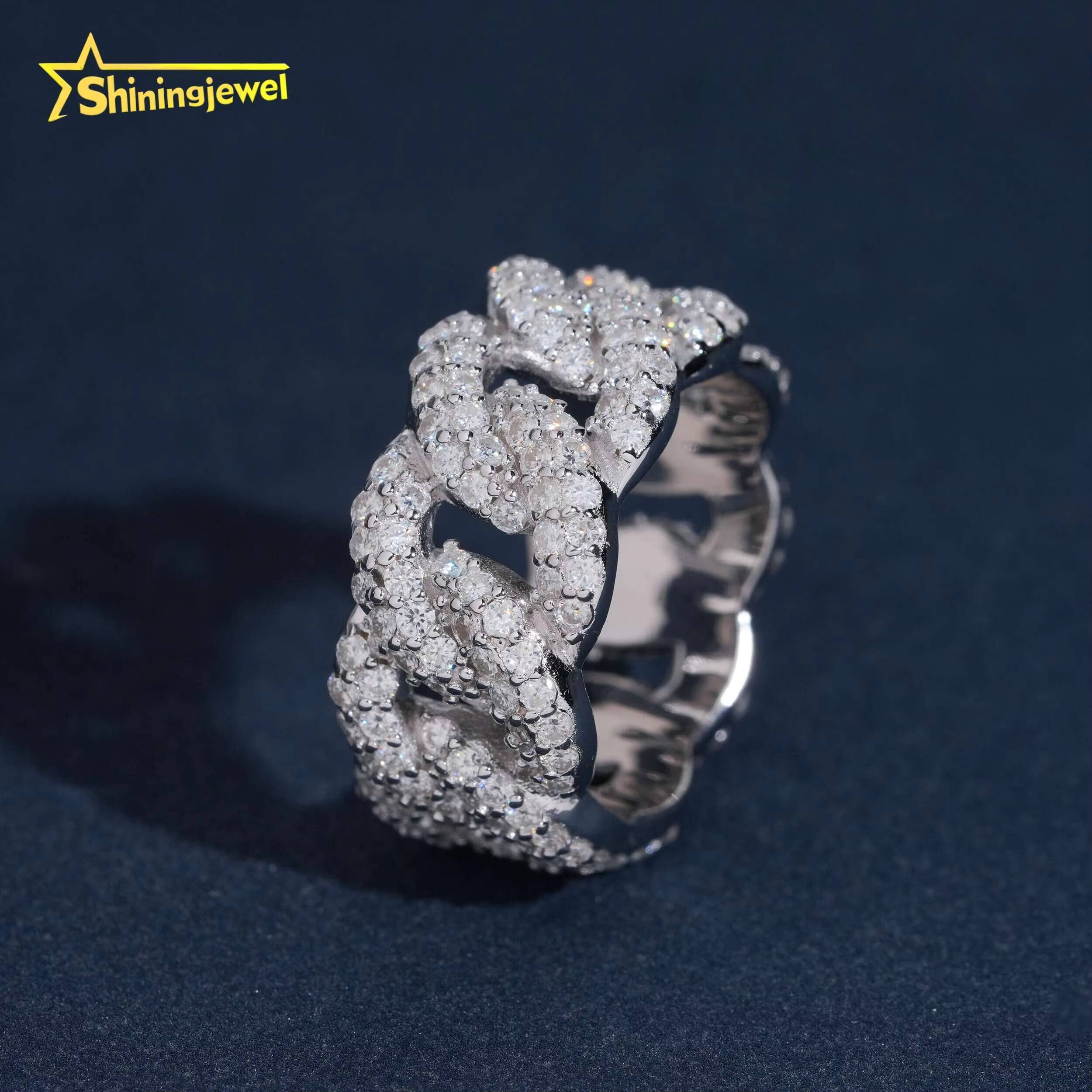 Wholesale Fashion Moissanite Rings Hip Hop 925 Silver Moissanite Diamond Cuban Wedding Ring for Men