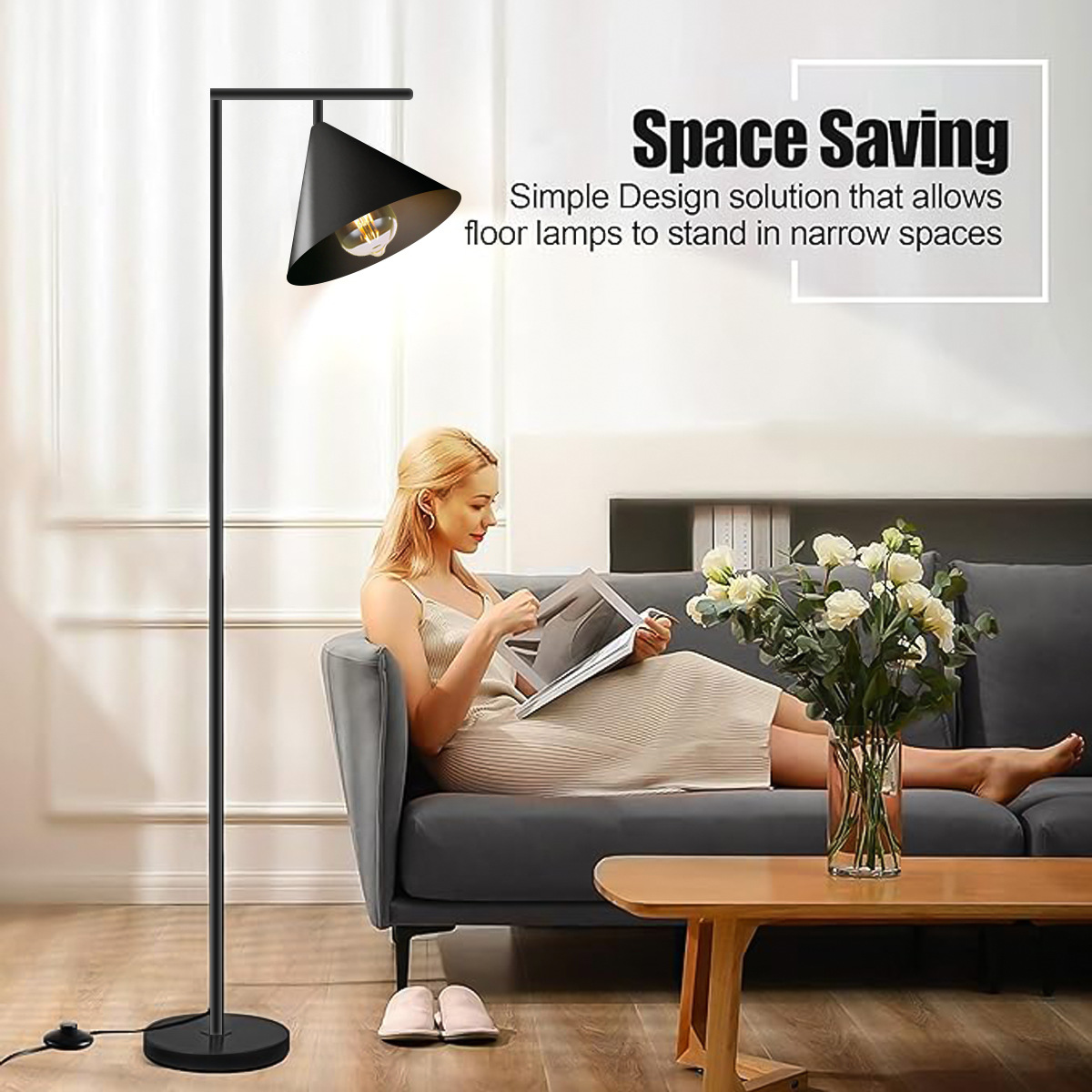 Aesthetic Rectangular Horn-Shaped Floor Lamp for Living Spaces - Ambient Light Design - Sofa Side Aesthetic Ambiance Lighting HCP055