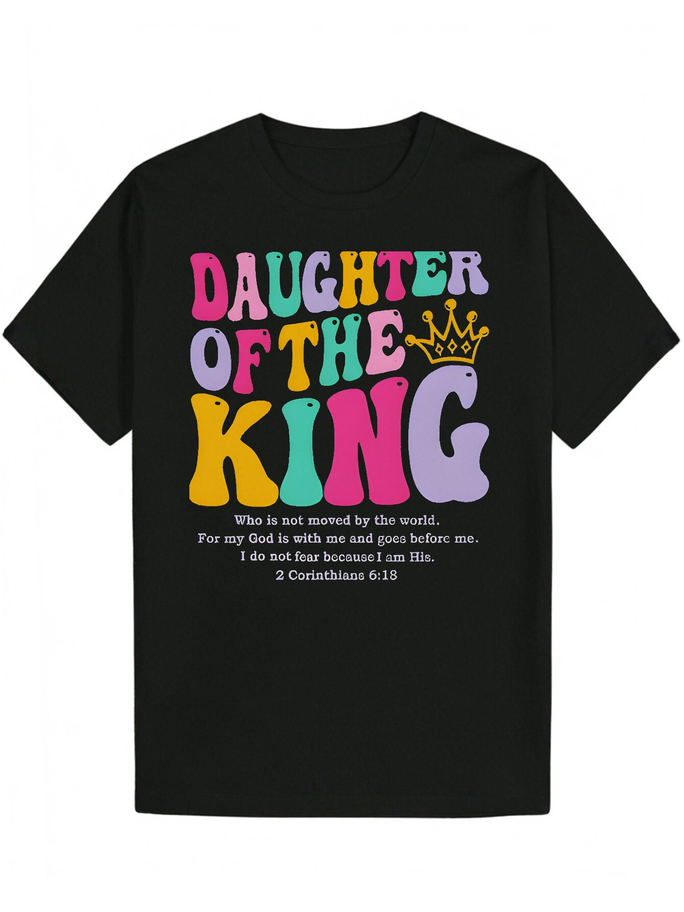 Men's Crew Neck T-Shirt - "King's Daughter" Inspired Bible Verse Design, Bright Color Block Letters, Breathable Polyester Fiber, M