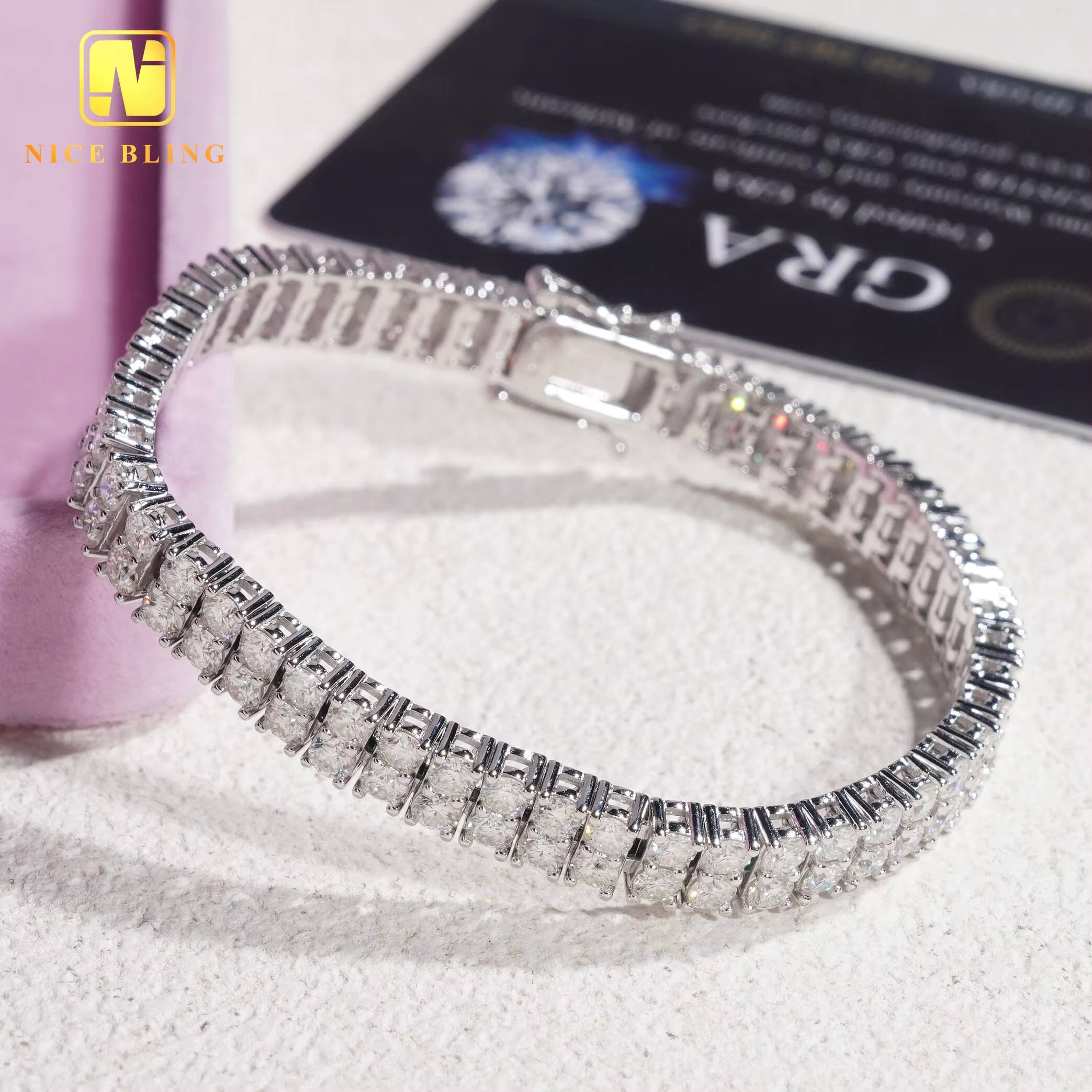 Fashion Jewelry Bracelets 925 Silver Hip Hop Tennis Bracelet Men Women Double Layer 3MM VVS Moissanite Diamond Tennis Bracelets