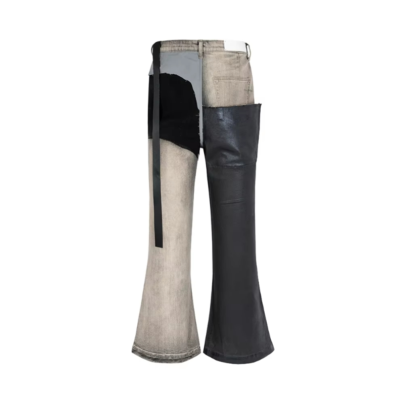 MIJKO RO Style Ribbons Patchwork Gradient Stacked Wax Pants Unisex Straight Streetwear Baggy Y2K Flare Jeans Oversized Loose Cargos