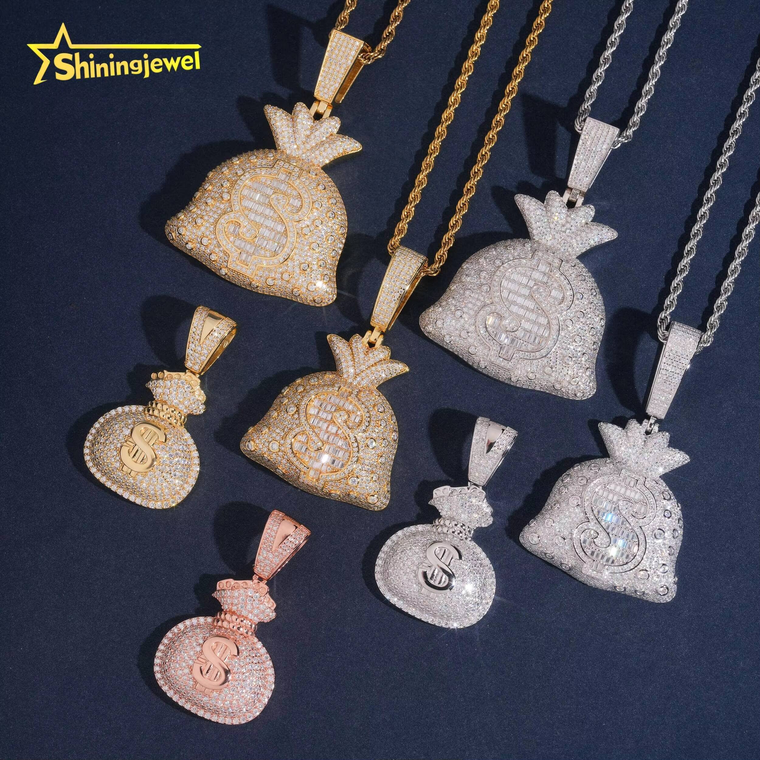 Hip Hop Style Pendant Necklace Sparkling 925 Sterling Silver VVS Moissanite Custom Money Bag Iced Out Pendant