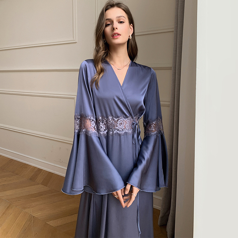 High Quality Light Luxury Ice Silk Pajamas Women's Pajama Spring and Autumn Style Long Sleeve Home Set Nightwear Sleepwear