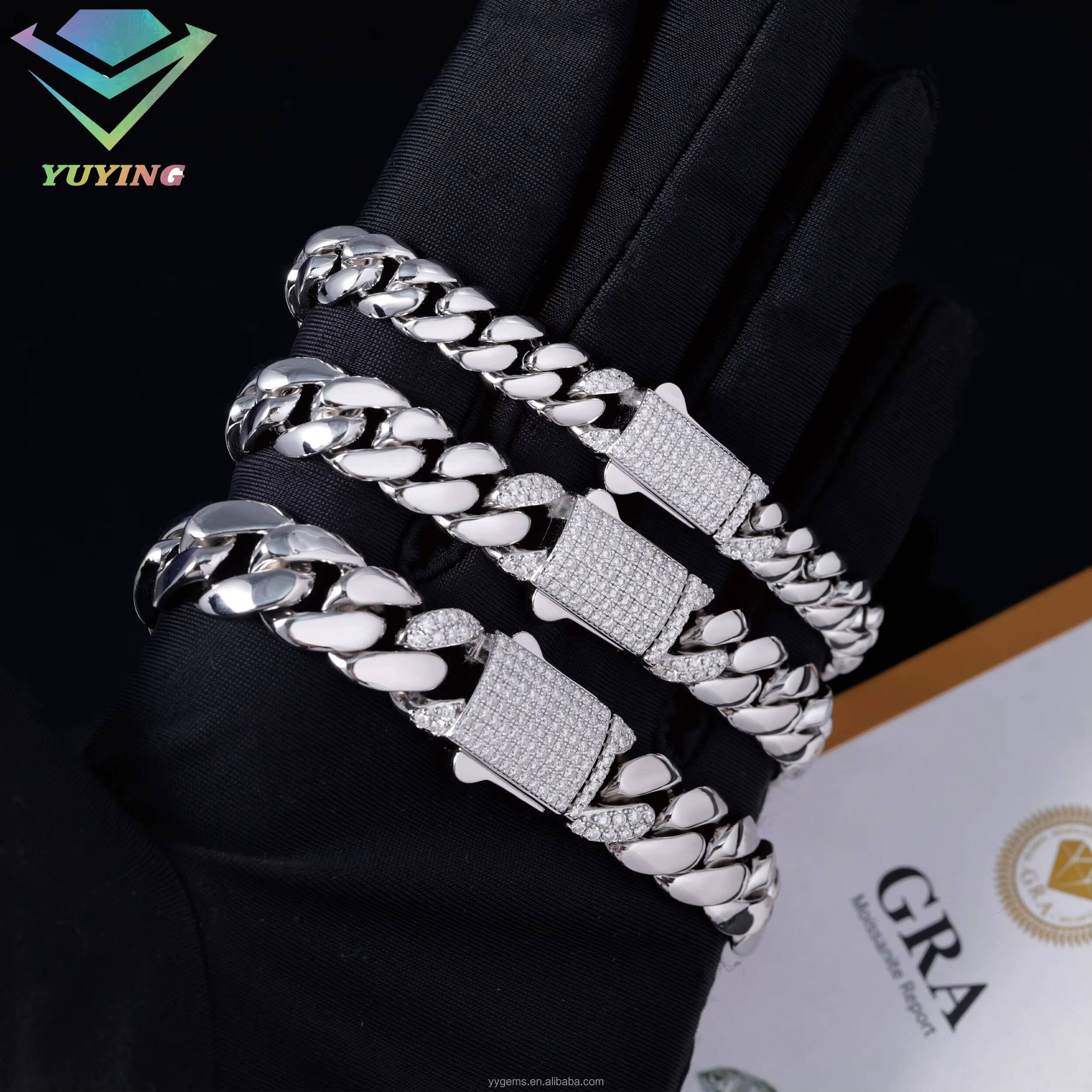 Hip Hop Men Jewelry 13mm 10mm 8mm 925 Solid Silver Gold Plated Rope Chain Necklace Cuban Link Chain
