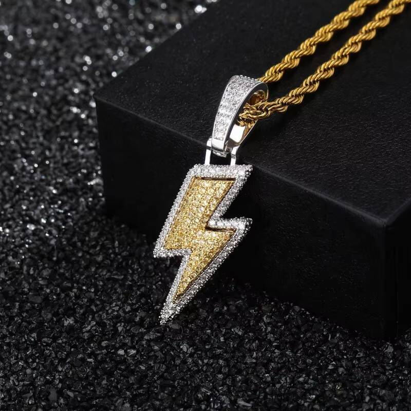 Costume Fashion Flash Gold Plated Zircon Pendant Necklace Hip Hop Jewlery for Men