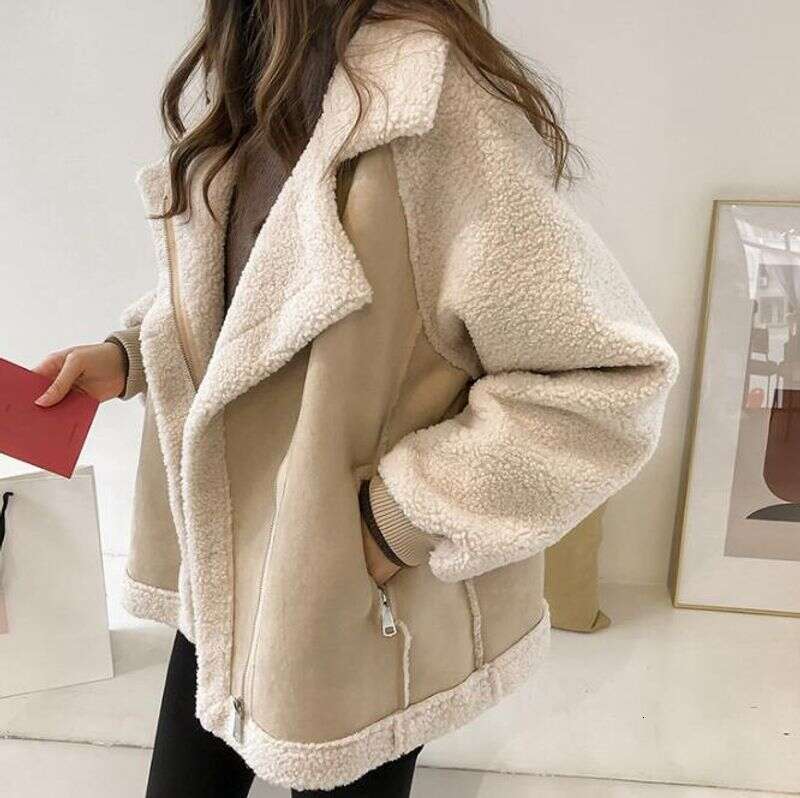 hoodie Winter New Loose Fur Integrated Suede Coat Women's Short Lamb Fleece Motorcycle Jacket jacket