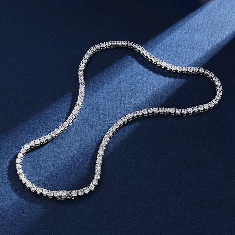 Hip Hop 6.5mm Width Zircon Silver Plated Tennis Chain Custom Moissanite Diamond Tennis Chain Necklace for Men