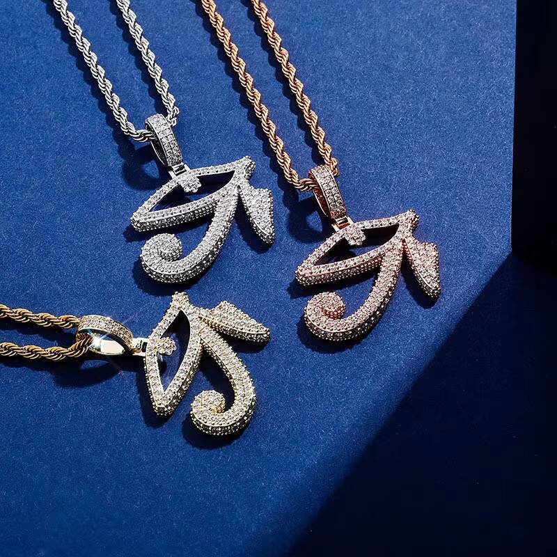 Custom Egyptian Symbol Horus Eye Alloy Copper 14K Gold Plating 3A Zircon Pendant Necklace