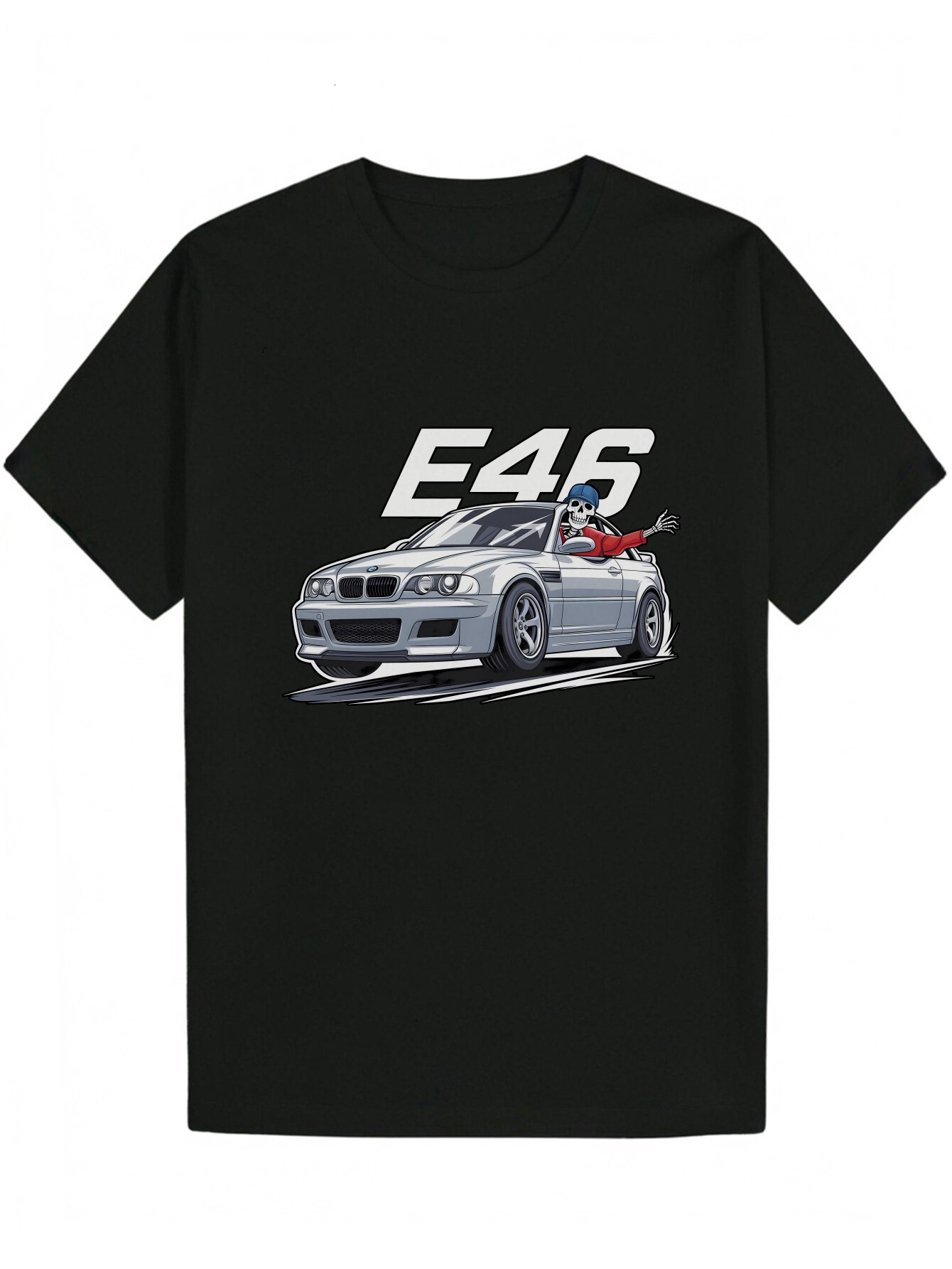 Graphic Bold E46 Racing Design Lightweight Breathable Polyester T-Shirt Suitable Car Enthusiasts - Machine Washable Black Shirt for Daily and Formal E