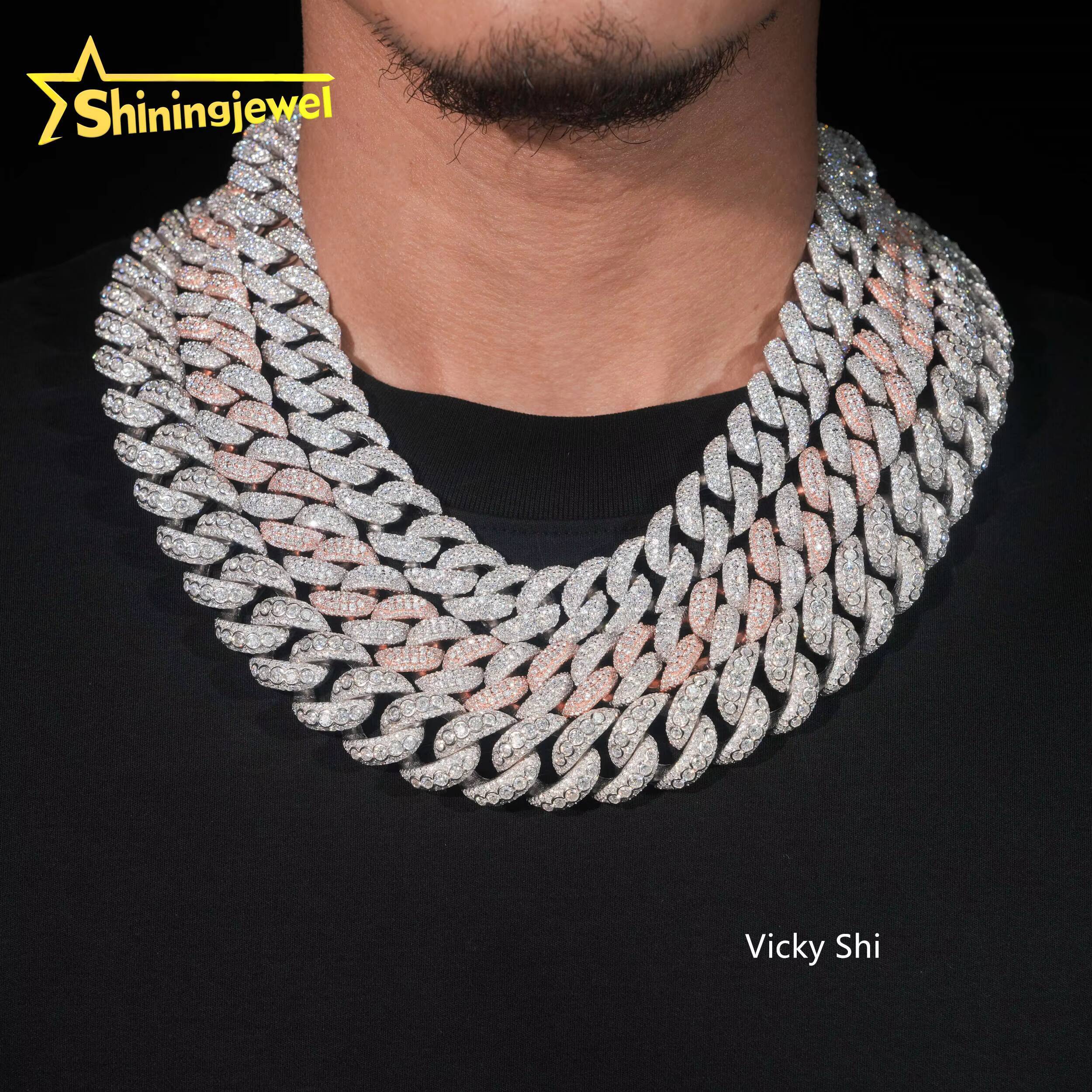 Iced Out 925 Silver 16mm 18mm 20mm Width Moon Shape VVS Moissanite Cuban Link Chain Men Hip Hop Jewelry Fashion Chains Necklaces