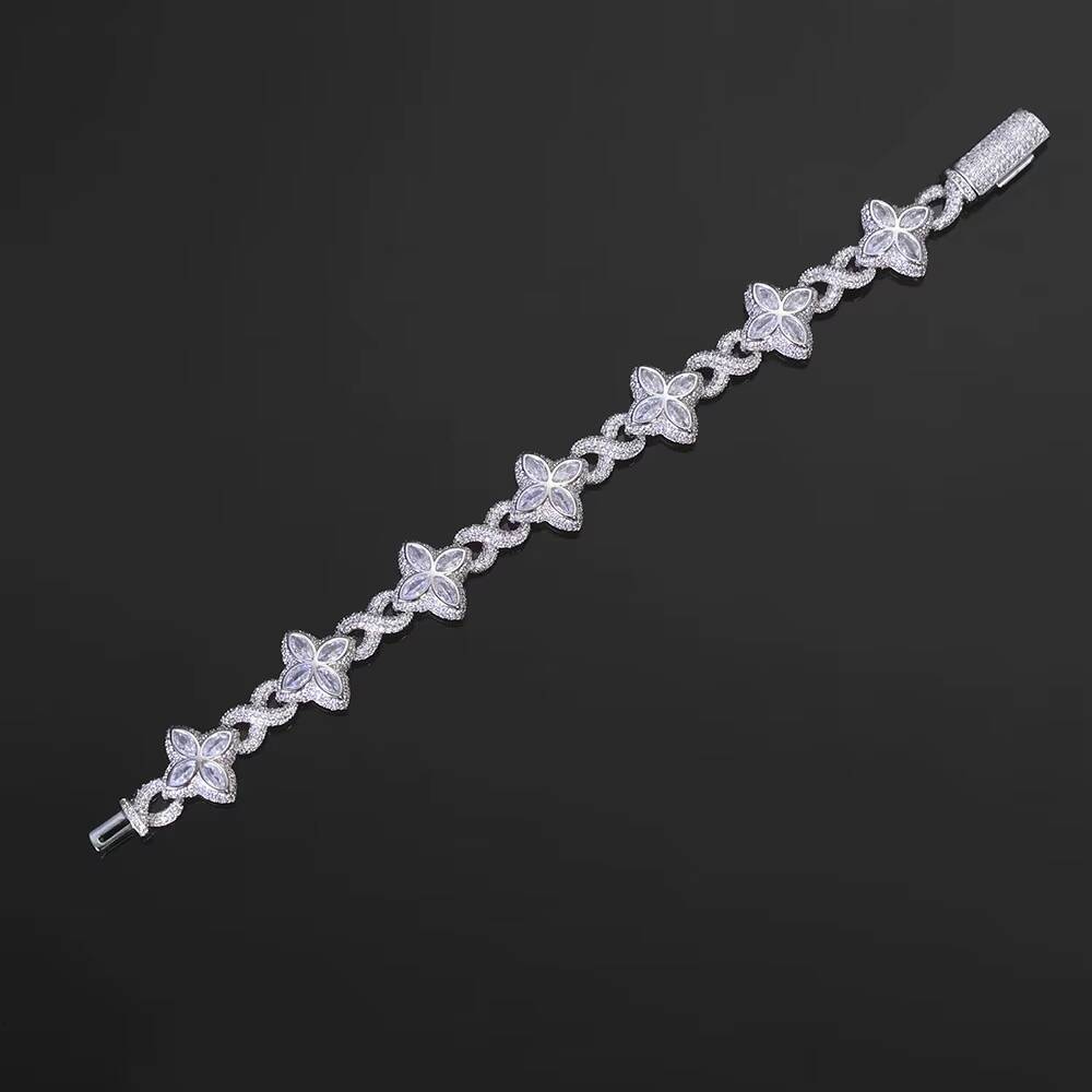 Hip Hop VVS Moissanite Cuban Bracelet 925 Sterling Silver Multi Color Flower Design Iced Out Chain Bracelet Jewelry for Women
