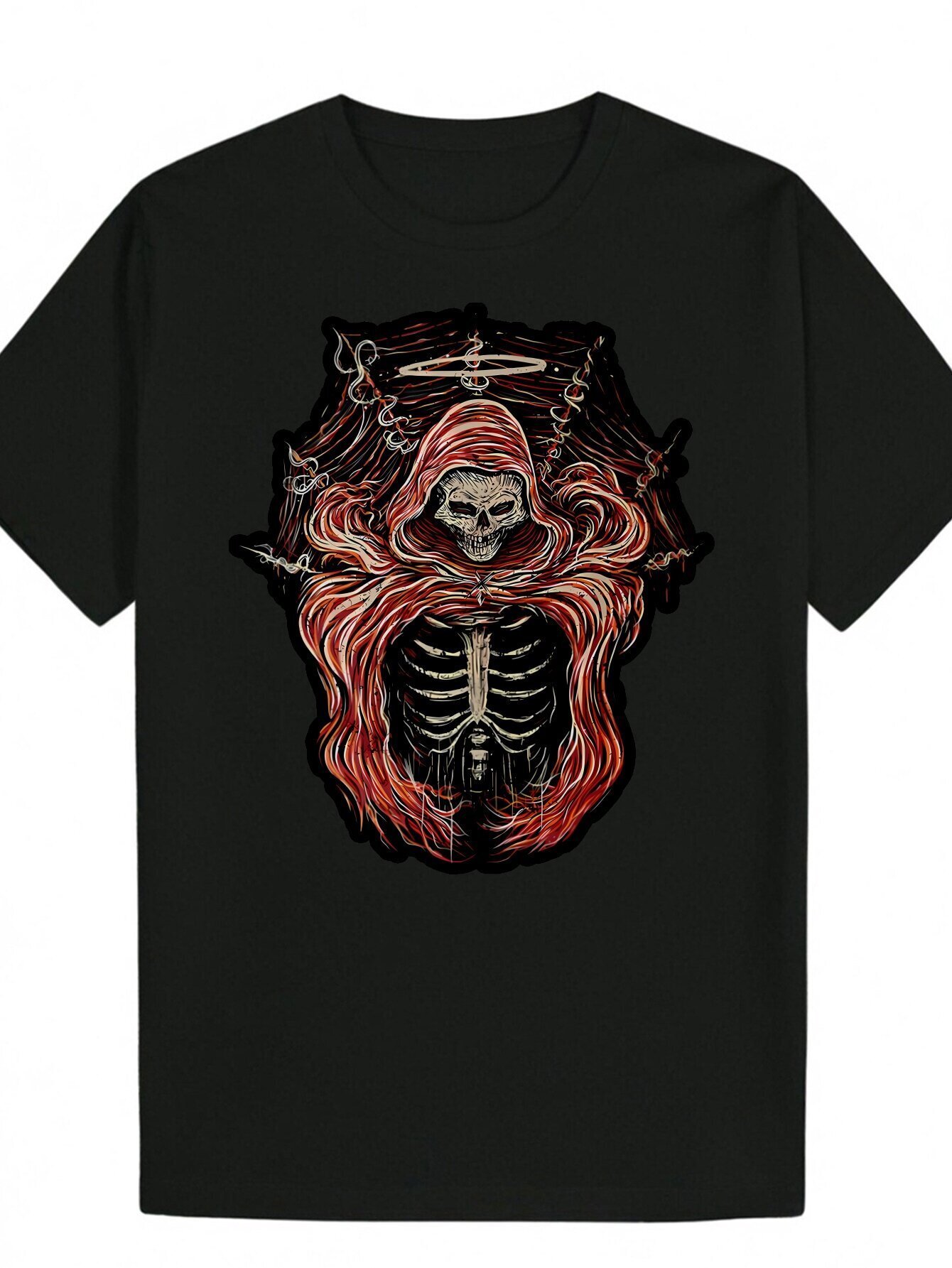 Men s Graphic T Shirt Black Polyester Skull with Santa Hat Design Casual Short Sleeve Crew Neck Machine Washable Perfect for Summer and Dark Humor