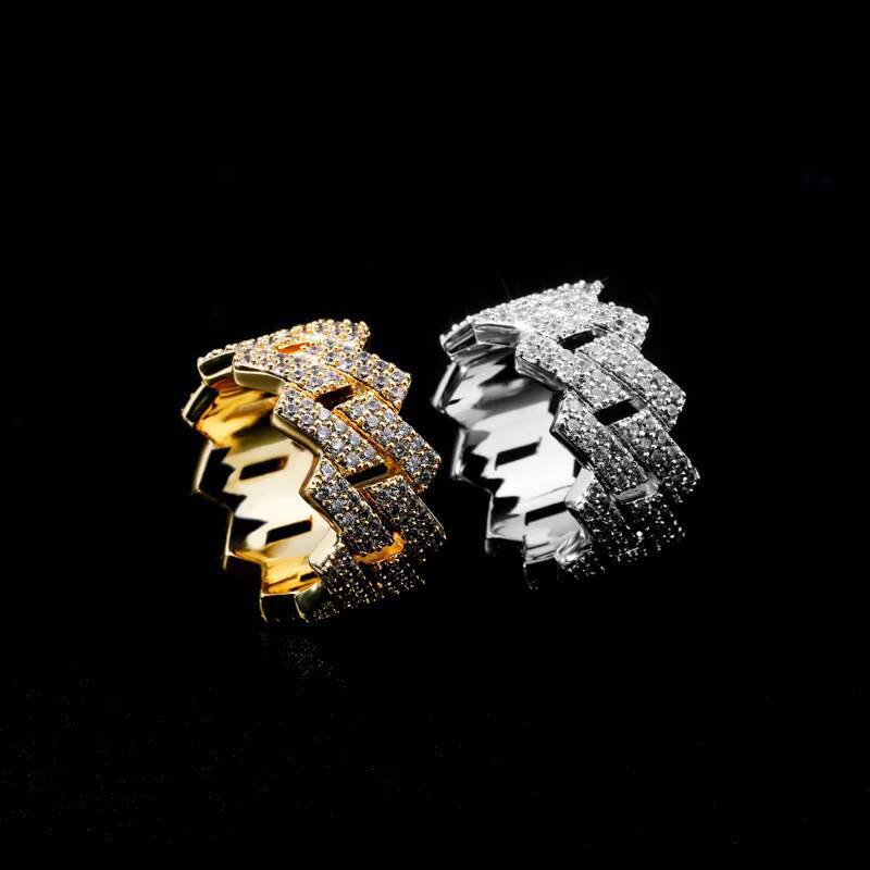 Custom Hip Hop Fashion Jewelry Rings 14K Gold Plated Brass Zircon Cuban Rings for Men