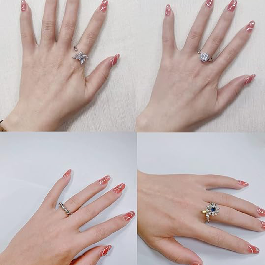 6Pcs Fidget Anxiety Spinner Ring Adjustable Open Ring Cubic Zirconia Sunflower Windmill Butterfly Moon Bead Stress Relief Stackable Rings for Women Si