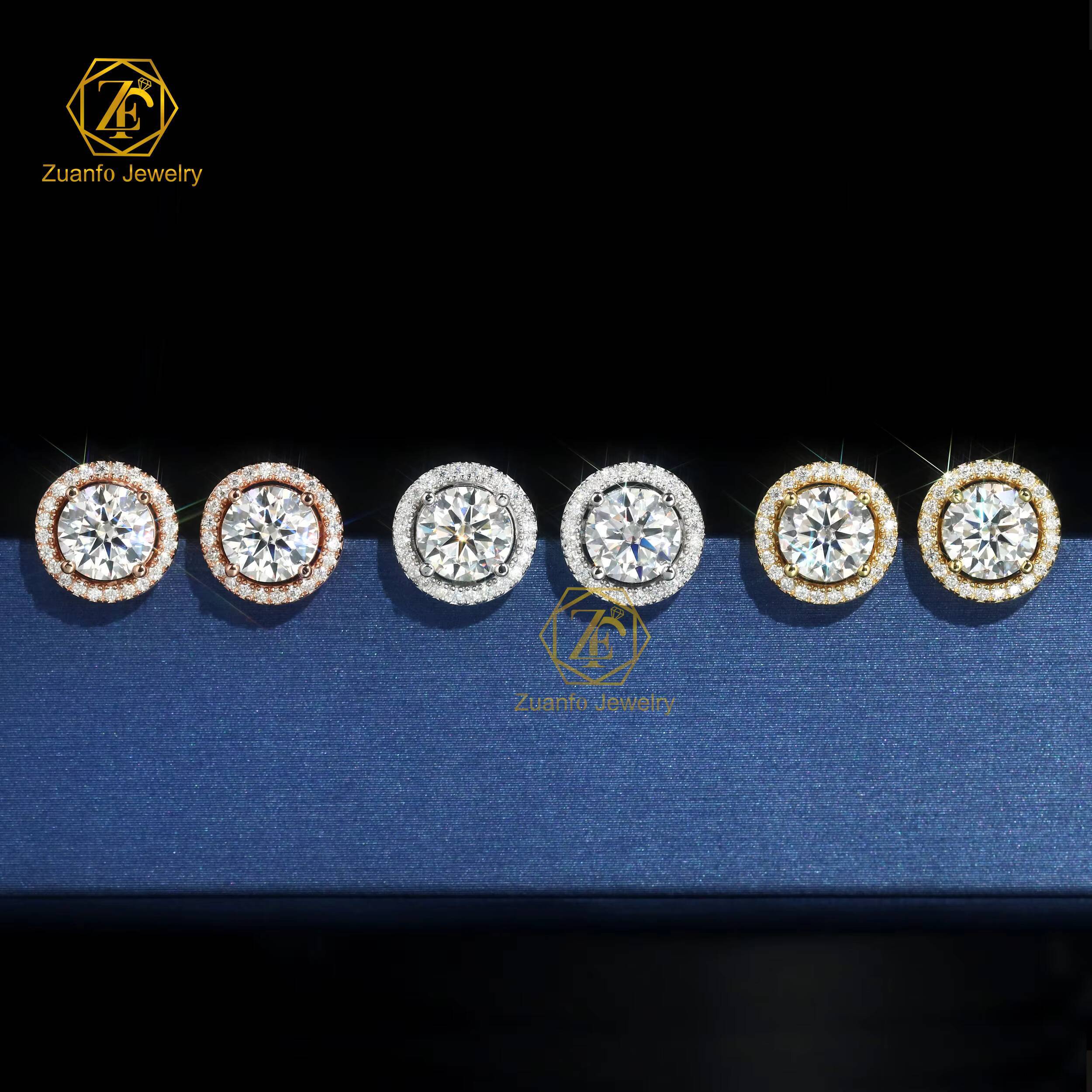 Wholesale Manufacture 925 Sterling Silver Iced Full Vvs Moissanite Round Stud Earrings Flower Pattern Men Women Weddings Gifts