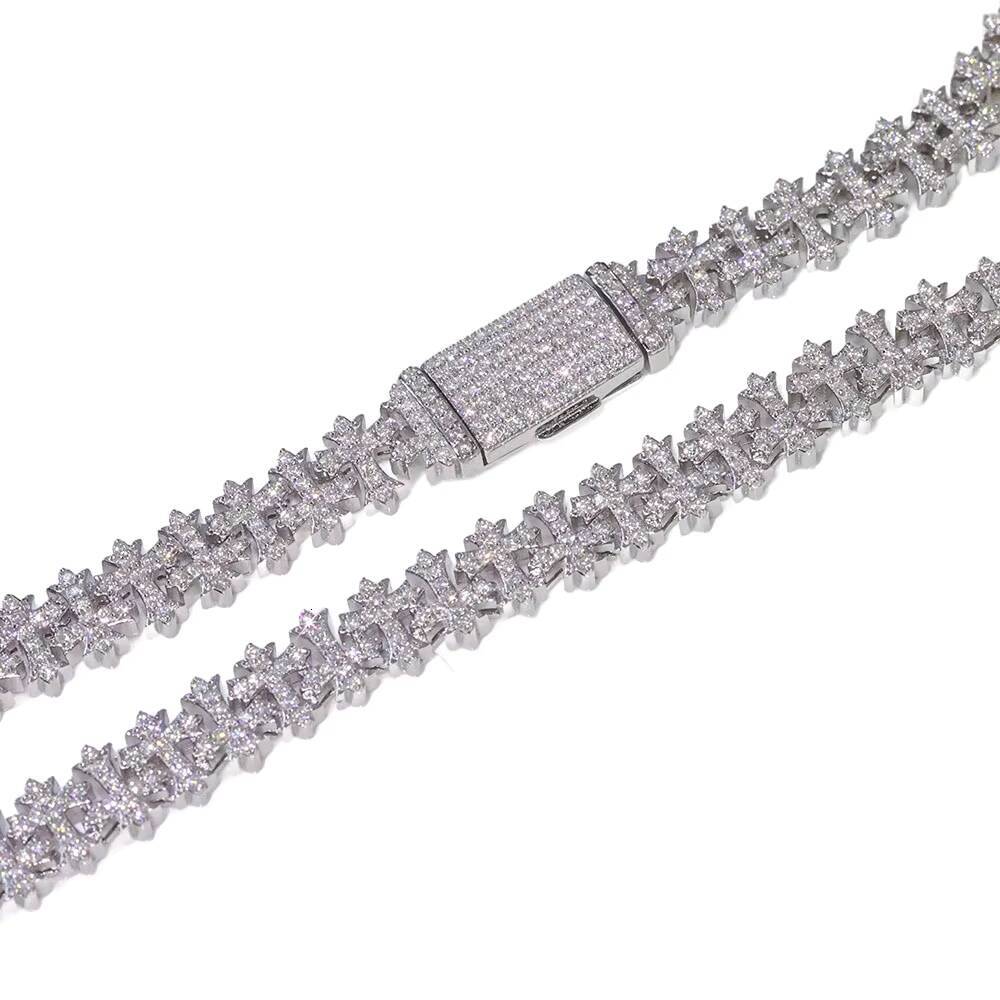 Fine Jewelry 8.5MM Iced Out Diamond Chain Necklace Gold Plated Cross Design Bling moissanite Fashion Necklace for Men Women