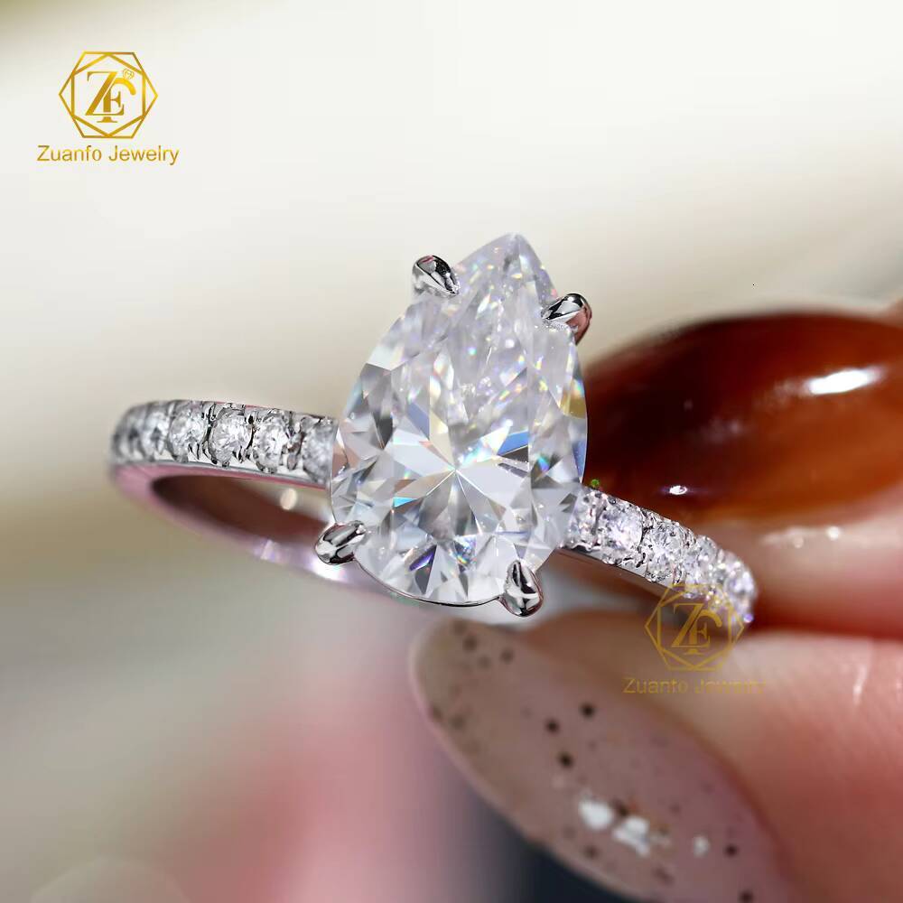 Fast Shipping 925 Silver 10K-18K Solid Gold Moissanite Rings 7x11mm Pear Wedding Engagement Fine Jewelry Moissanite Diamonds