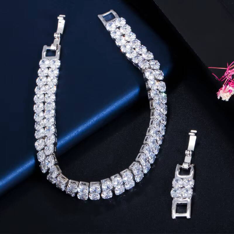 High Quality Dubai Gold 2 Row Iced Out Bling Round Cubic Zirconia Engagement Tennis Bracelet for Women Men Hiphop Bijoux Jewelry