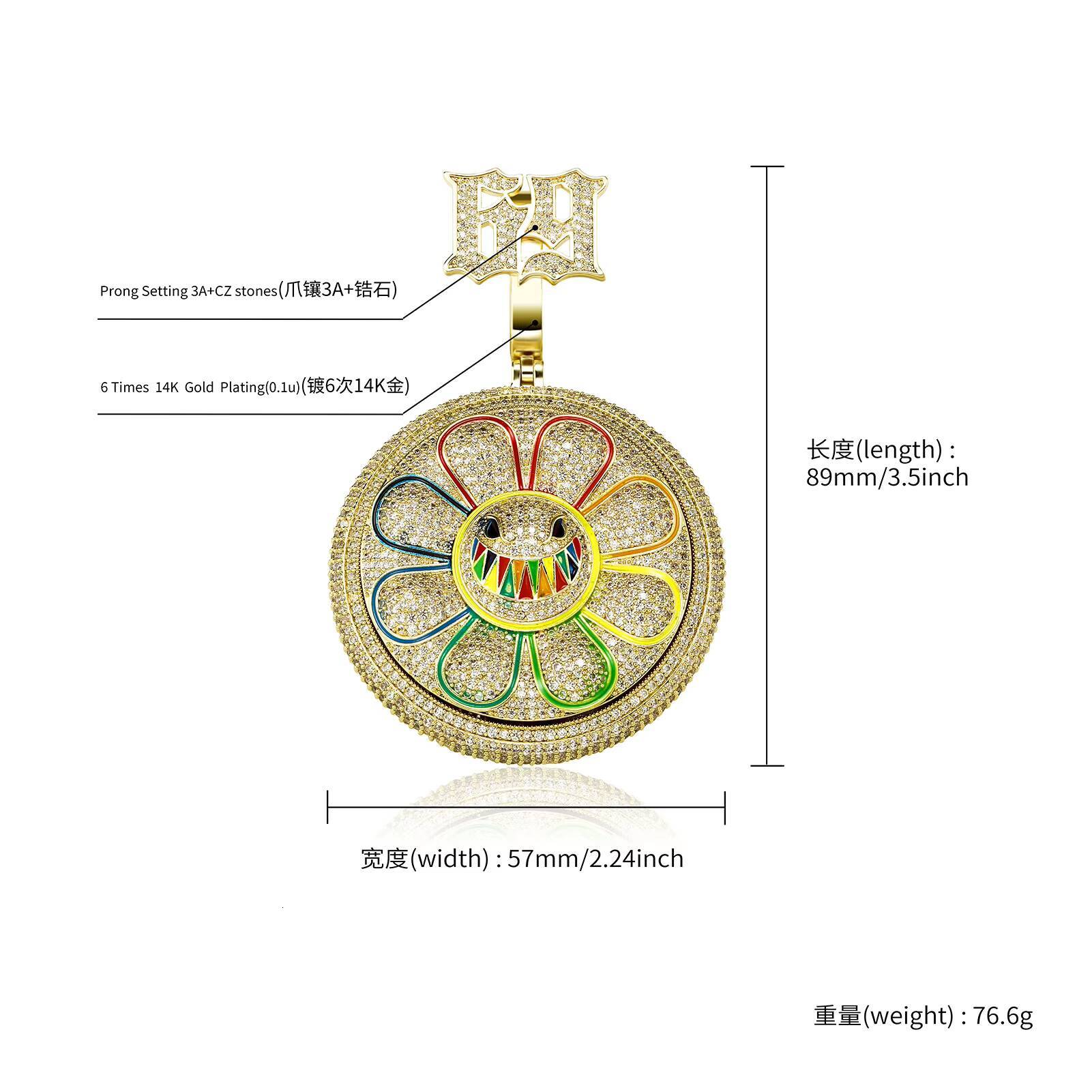 Wholesale Flower Pendant Colorful Zircon 14K Gold Plated Brass Pendant