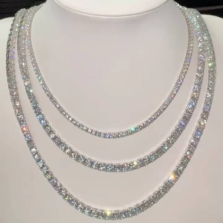 Hip Hop Iced Out 2mm 3mm 4mm 5mm 6.5mm 925 Sterling Silver Moissanite Tennis Chain Necklace