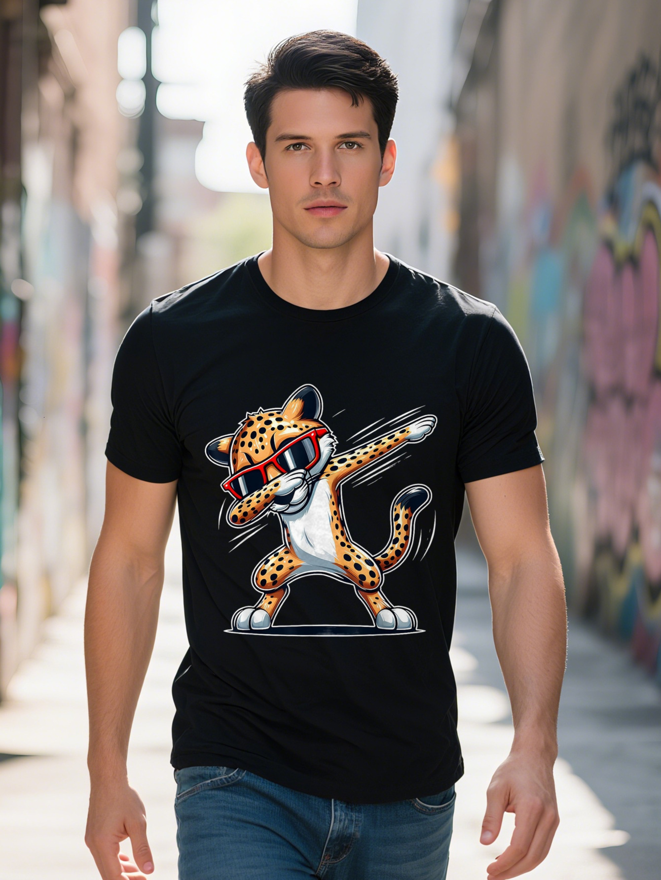 Dabbing Wear Glasses Cute Funny Cheetah Animal T-Shirt