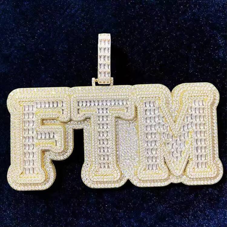 Custom Personalized Hip Hop Jewelry Moissanite Diamonds Necklace Pendant Initial Letter 925 Silver Iced Out Pendant