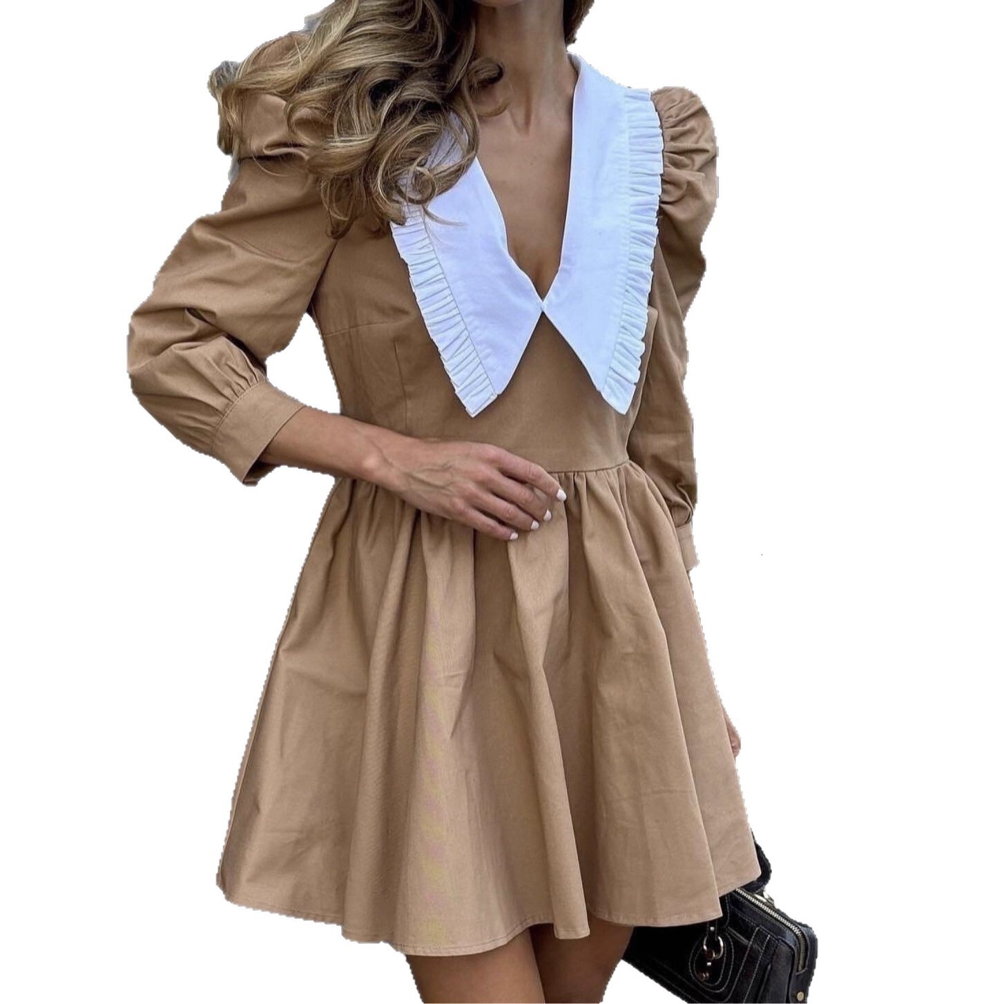 Summer 2025 fashion French style black and white contrast doll collar long trend sleeved short skirt elegant A-line dress new designer dress