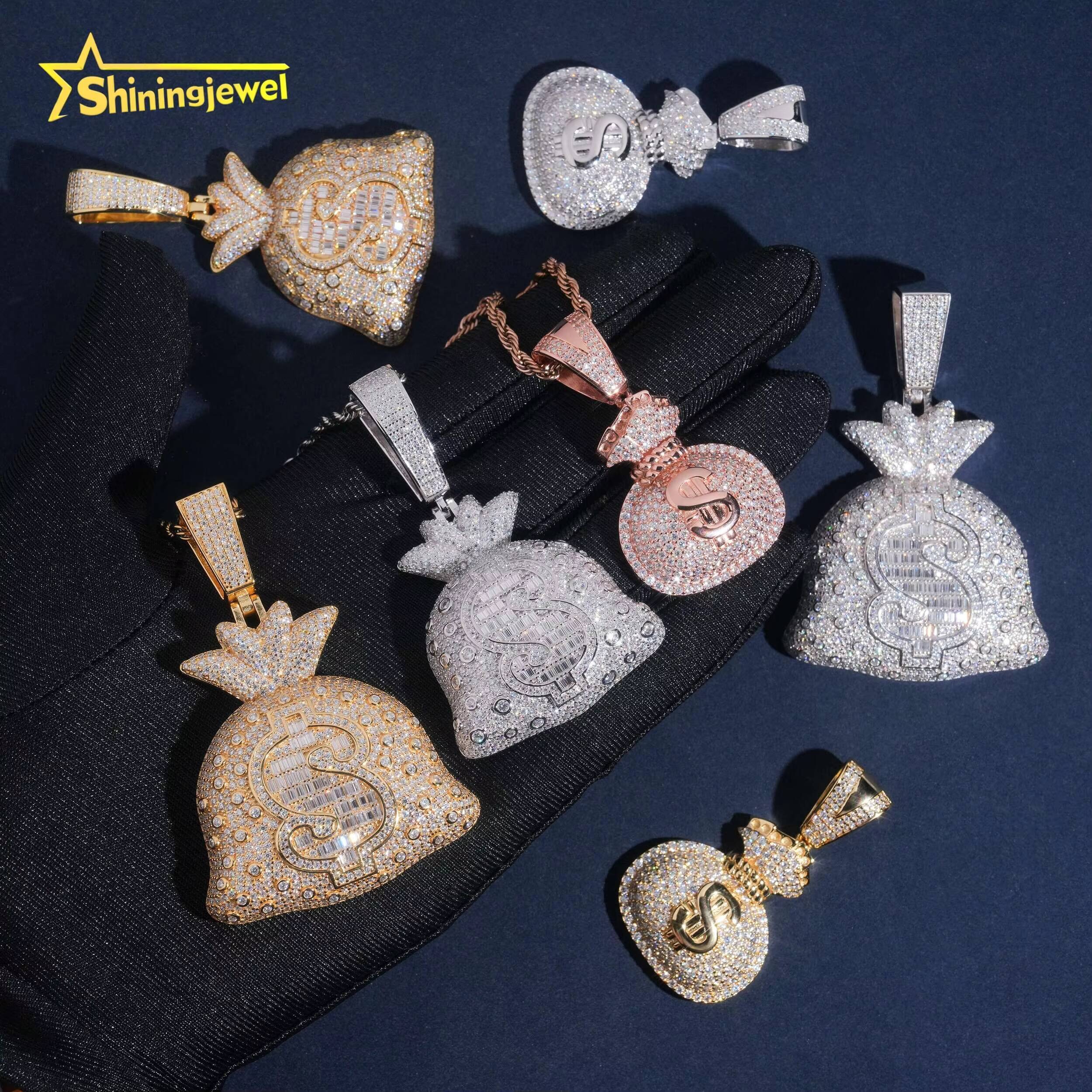 Hip Hop Style Pendant Necklace Sparkling 925 Sterling Silver VVS Moissanite Custom Money Bag Iced Out Pendant
