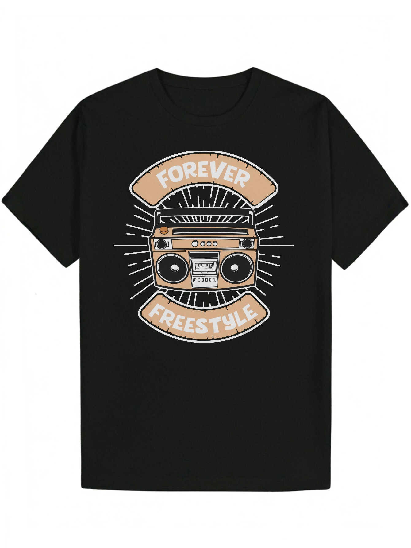 Men s Round Neck Polyester T Shirt Radio Print Forever Free Pattern Design Lightweight g m Fabric Suitable for Casual Wear Summer